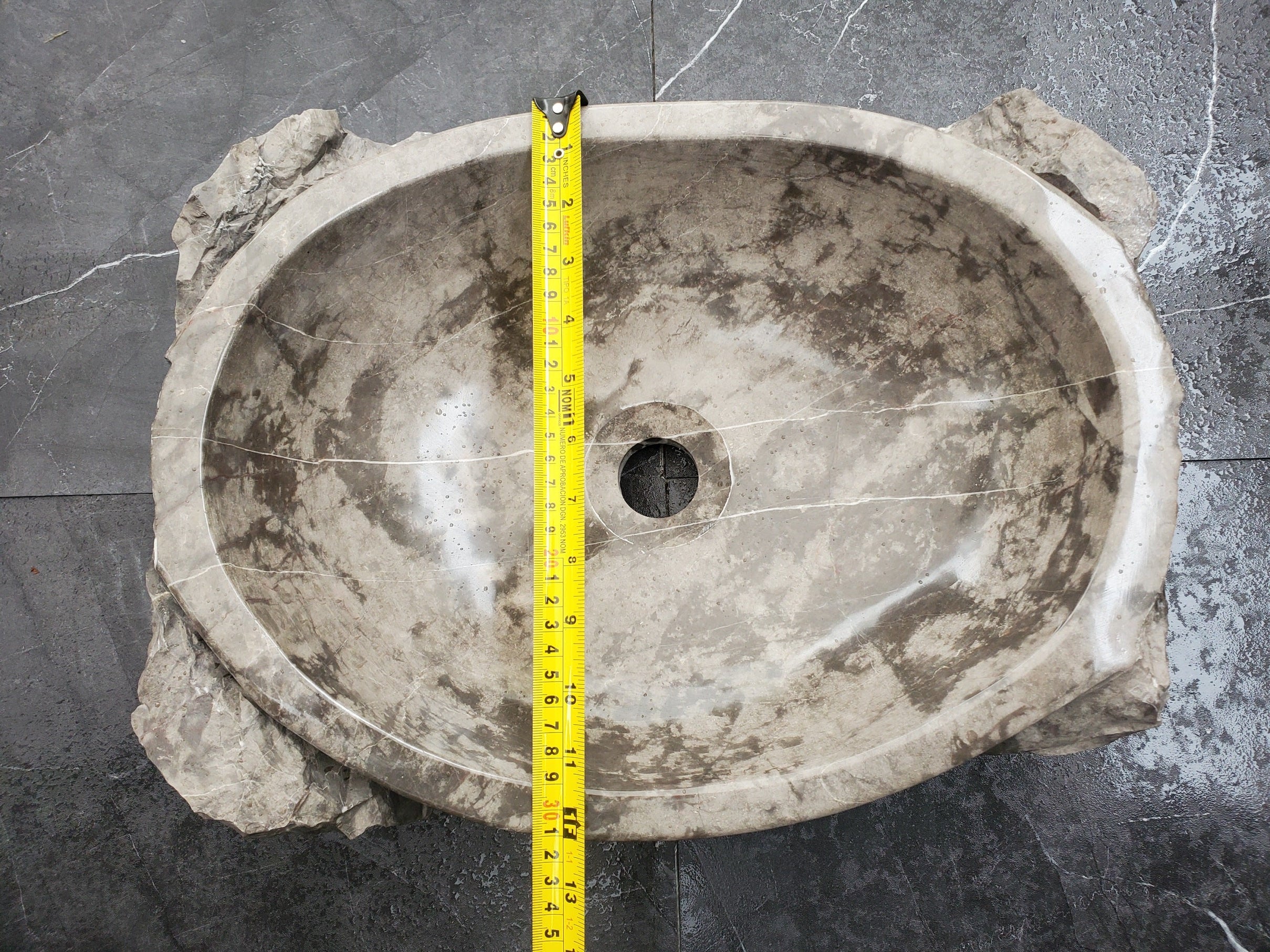 S31_42 Oval Carved Marble Vessel Sink - 16 x 12 inch