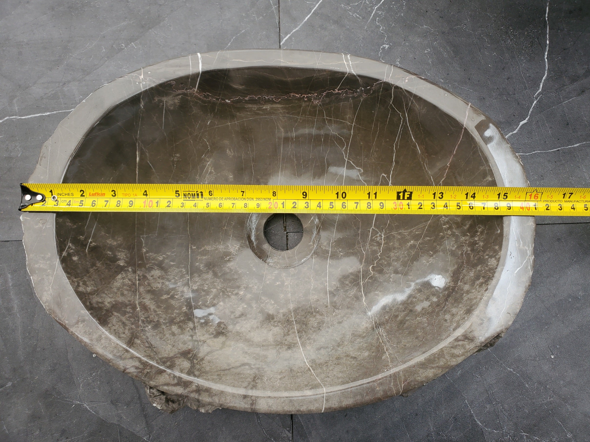S31_40 Oval Carved Marble Vessel Sink - 16 x 12 inch