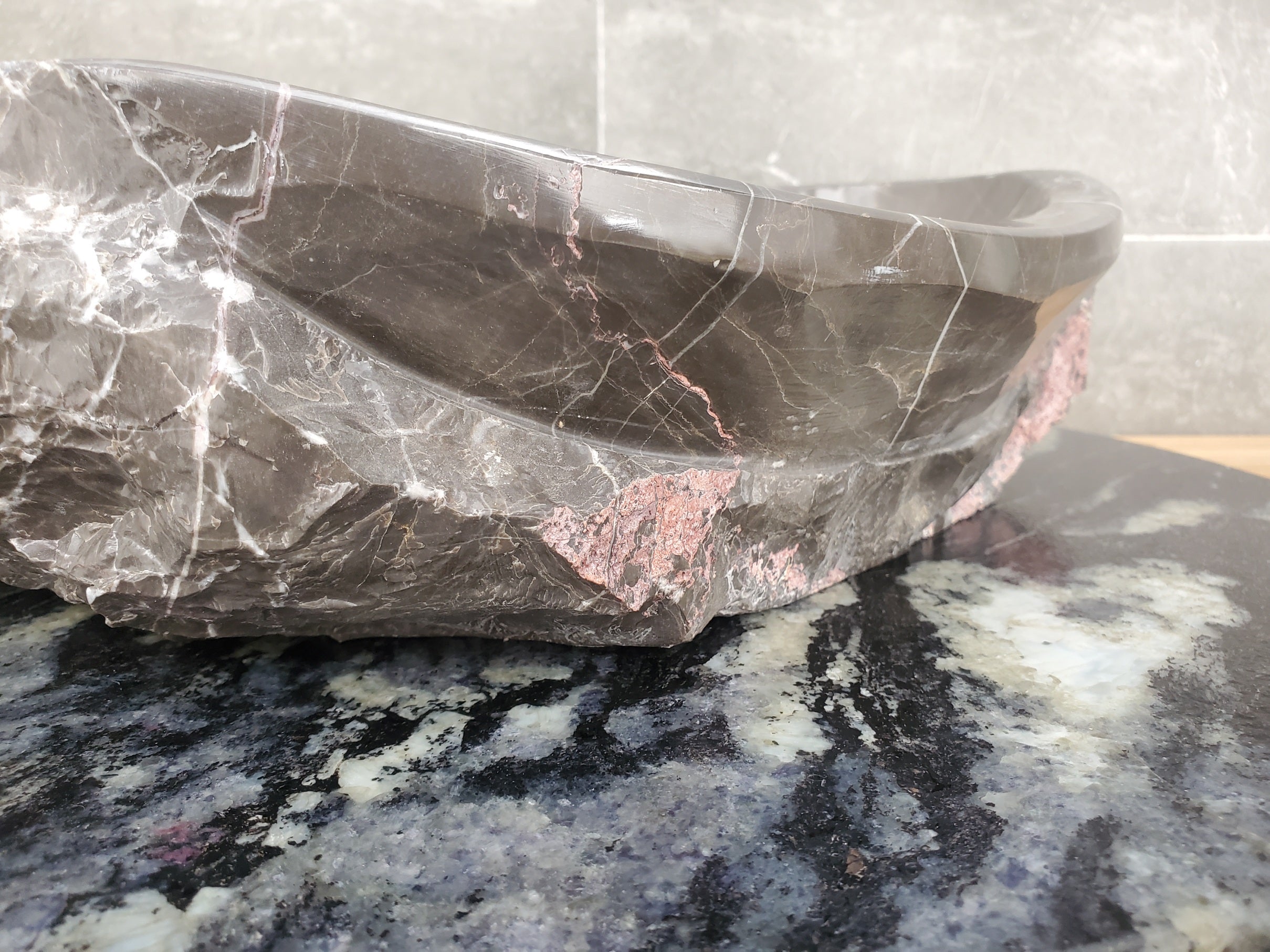 S31_40 Oval Carved Marble Vessel Sink - 16 x 12 inch