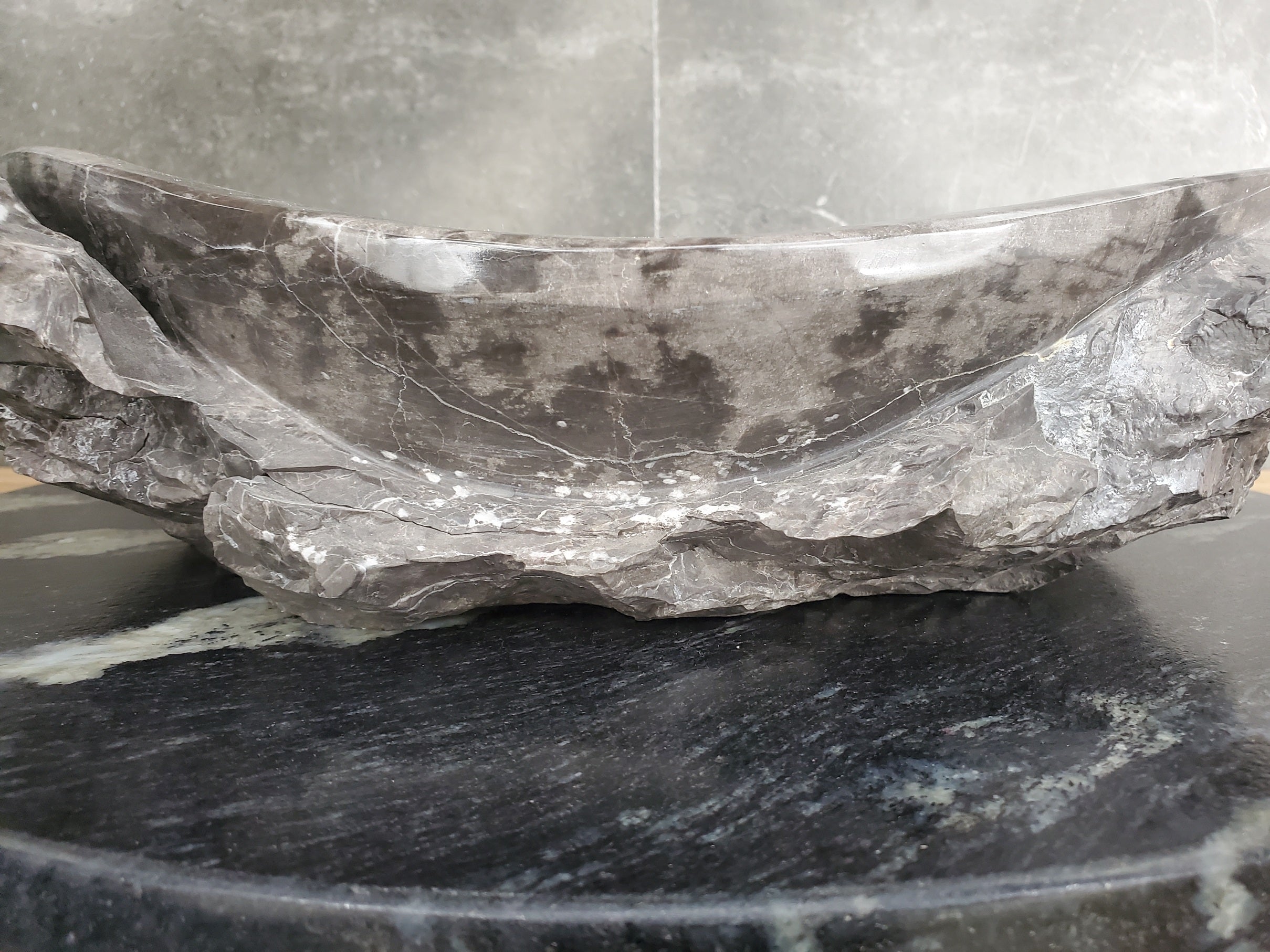 S31_42 Oval Carved Marble Vessel Sink - 16 x 12 inch