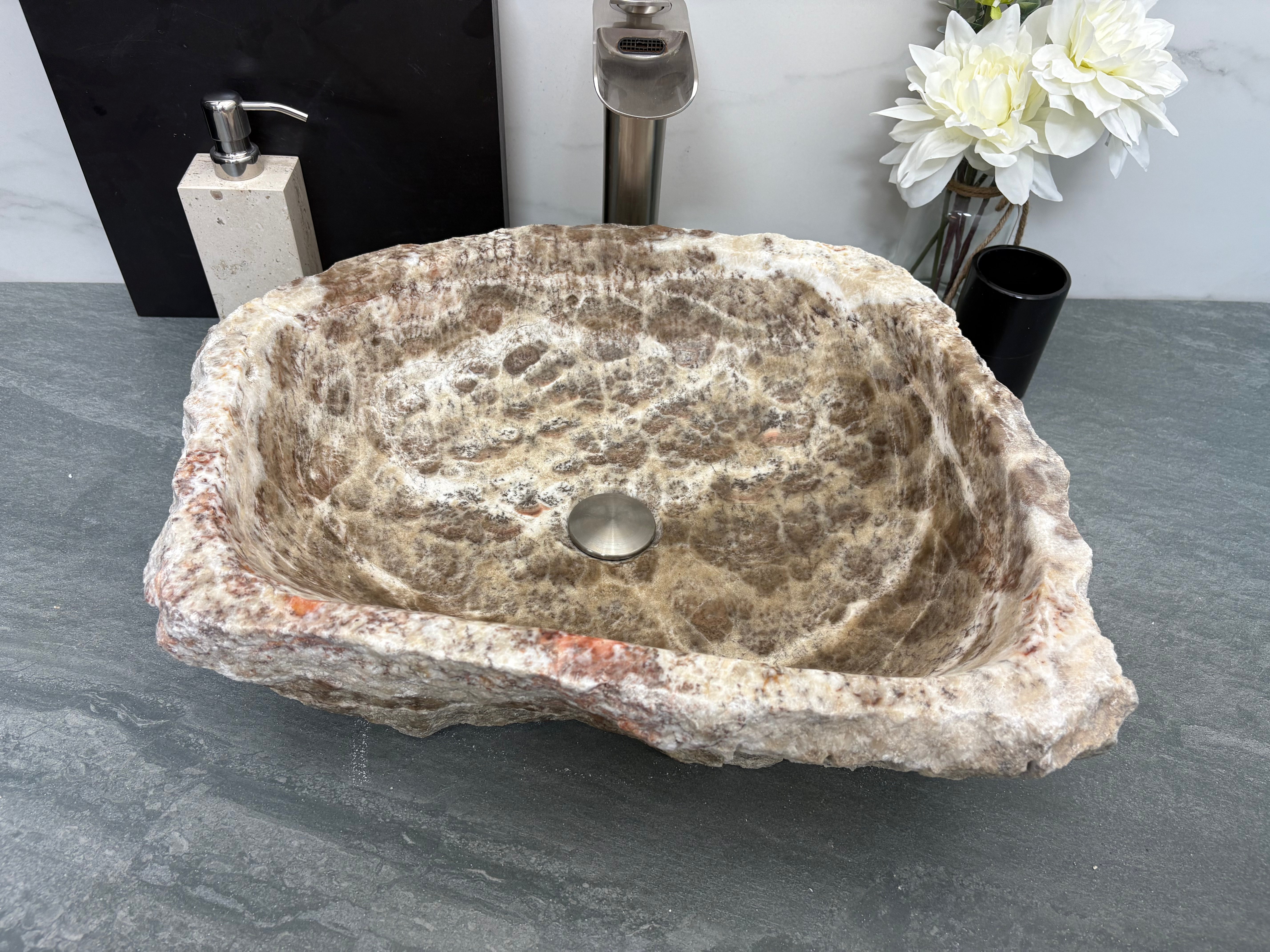 S15_04 Onyx Stone Vessel bathroom Sink - 19 x 15.5 inch