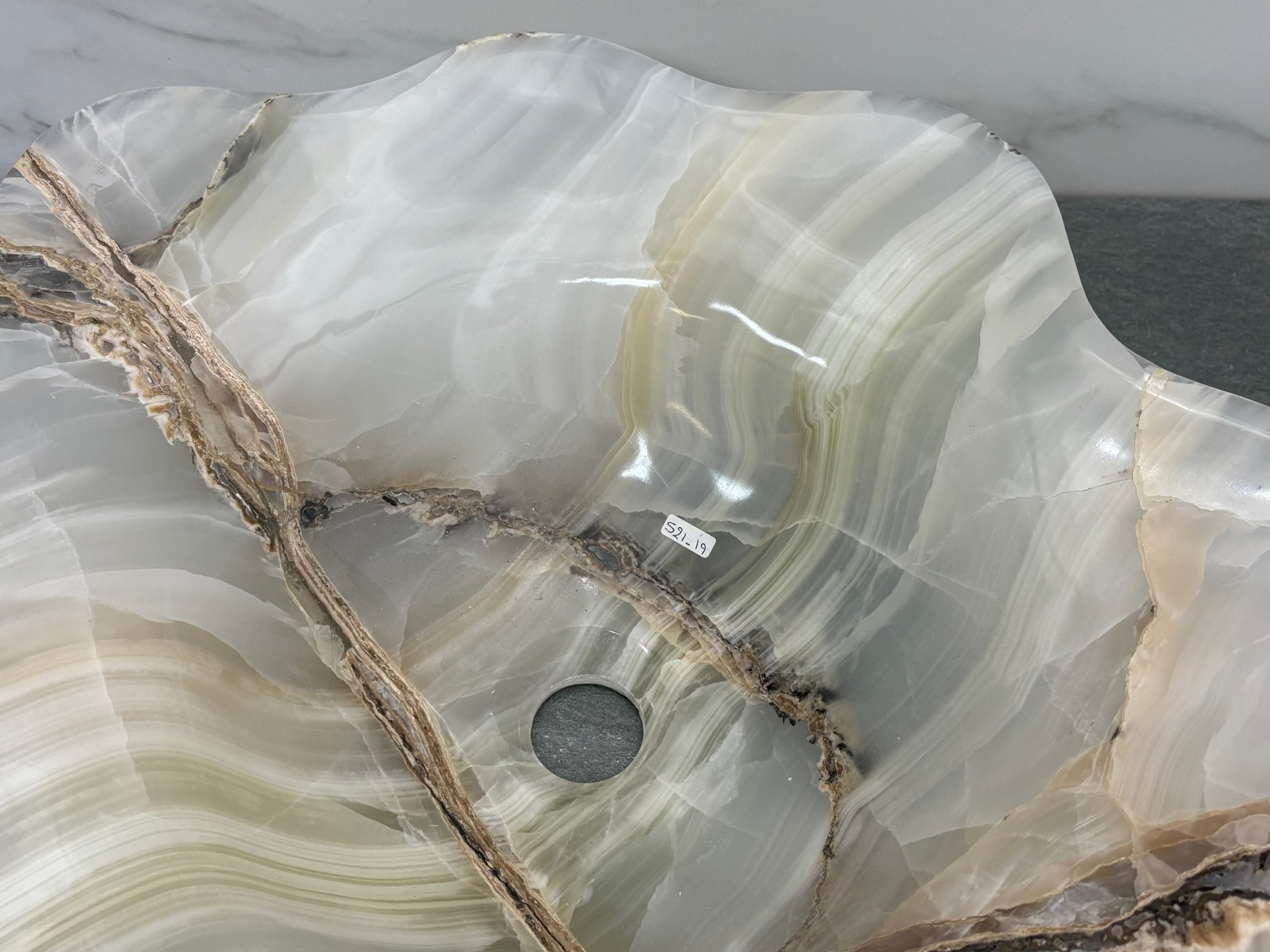 S21_19 Onyx Stone Bathroom Vessel Sink - 19.5 x 18.5 inch