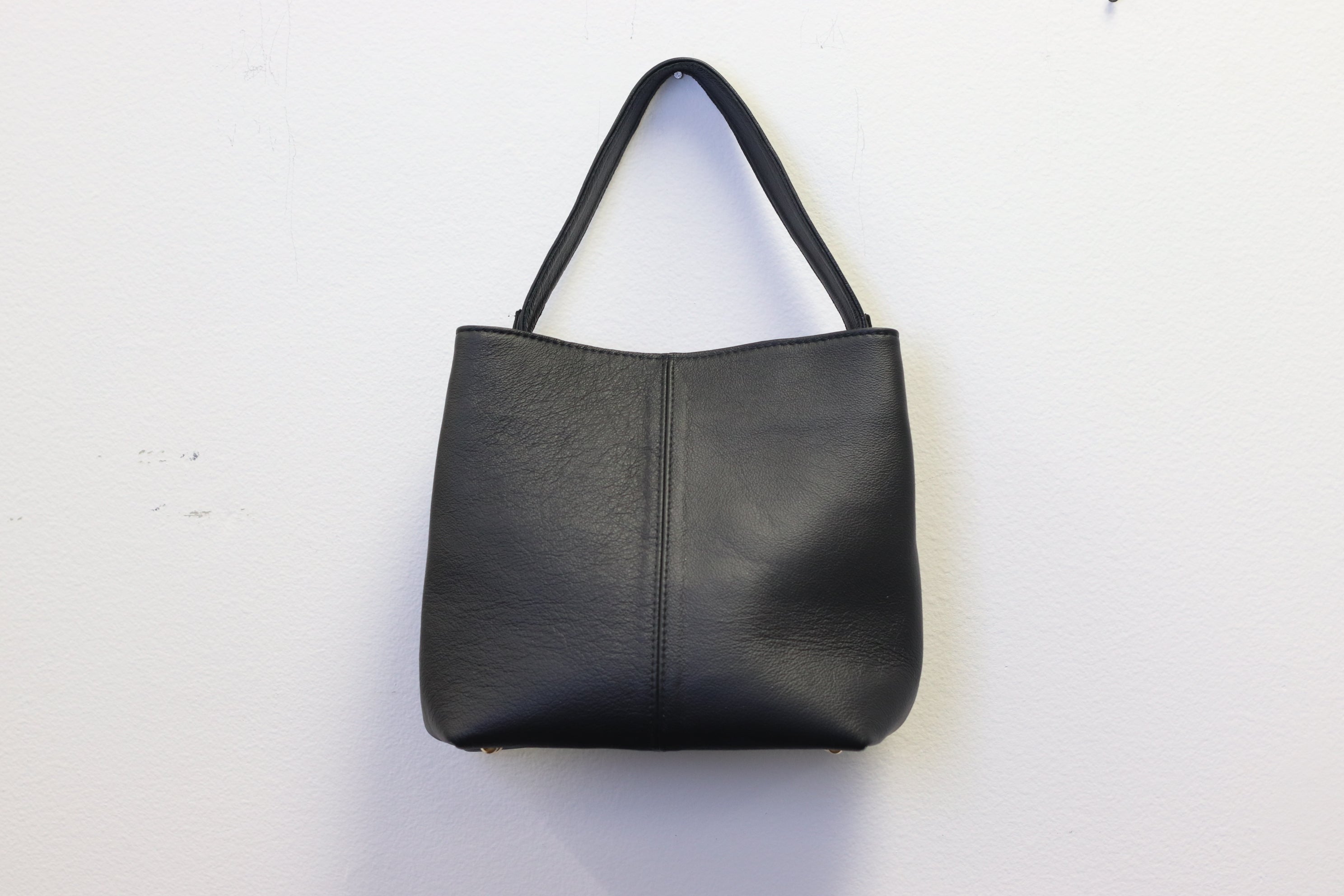 Black Soft Leather Messenger Bag, Removable Hand Beaded Seed Bead Strap