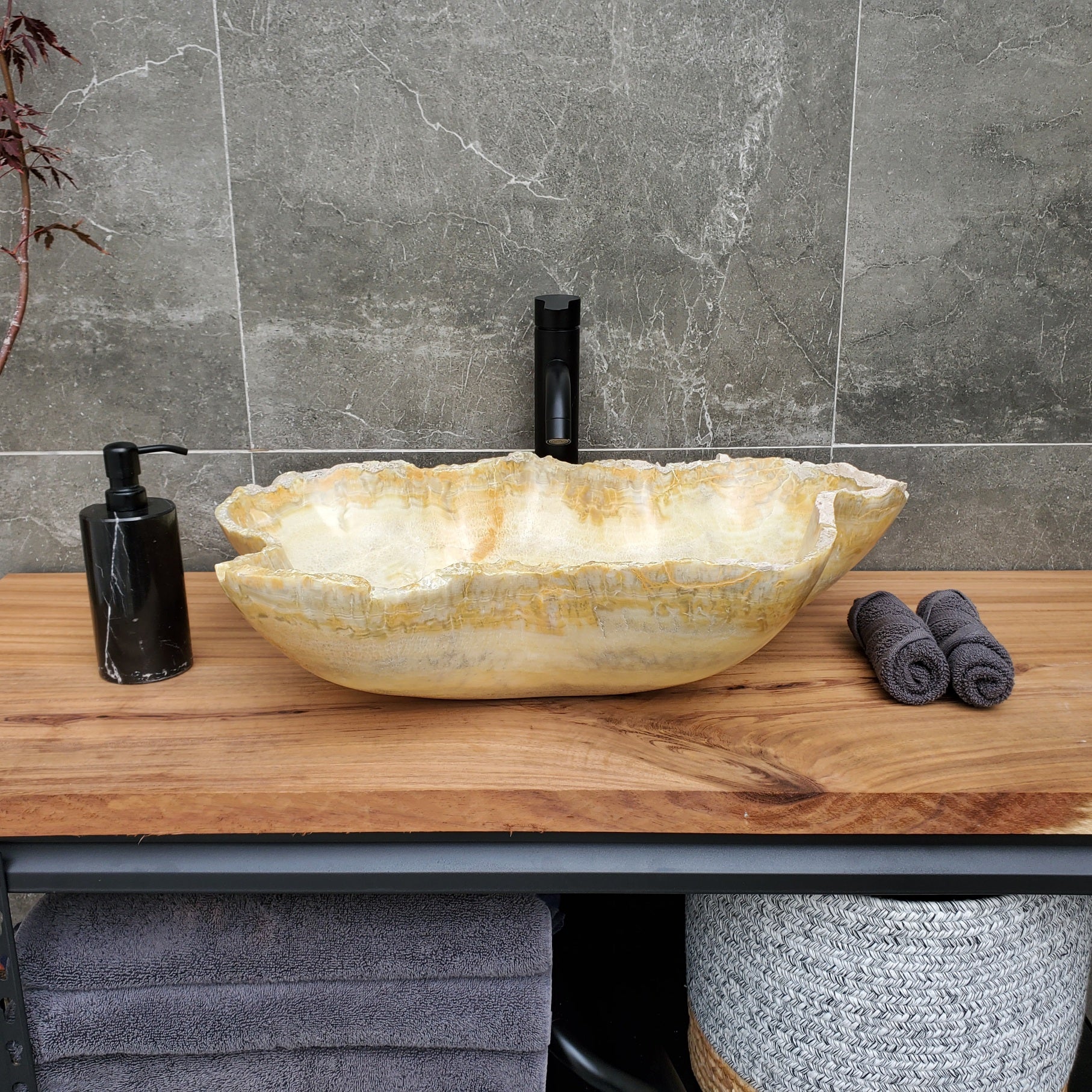 S30_15 Onyx Stone Vessel Bathroom Sink - 23.5 x 16 inch