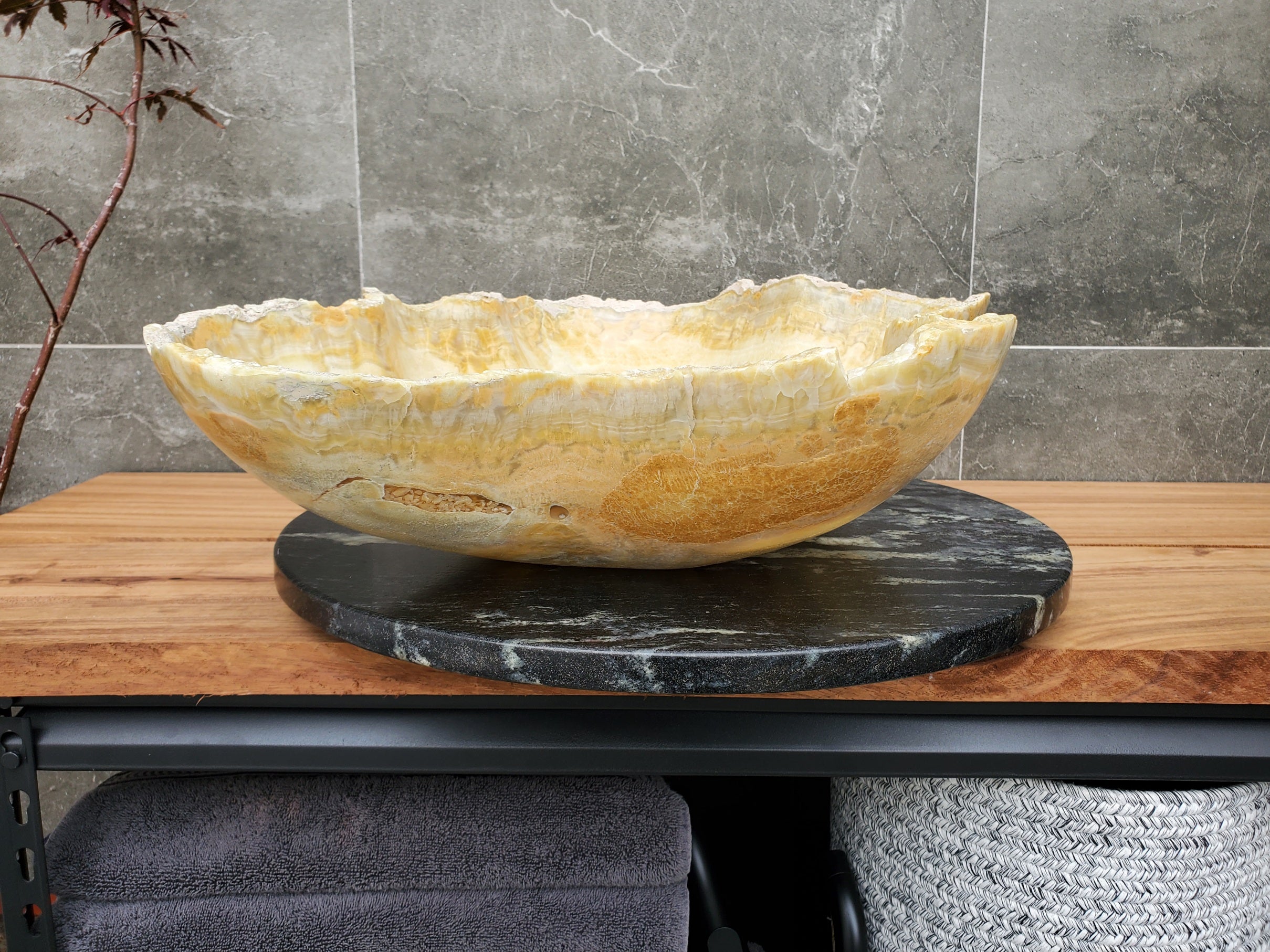 S30_15 Onyx Stone Vessel Bathroom Sink - 23.5 x 16 inch