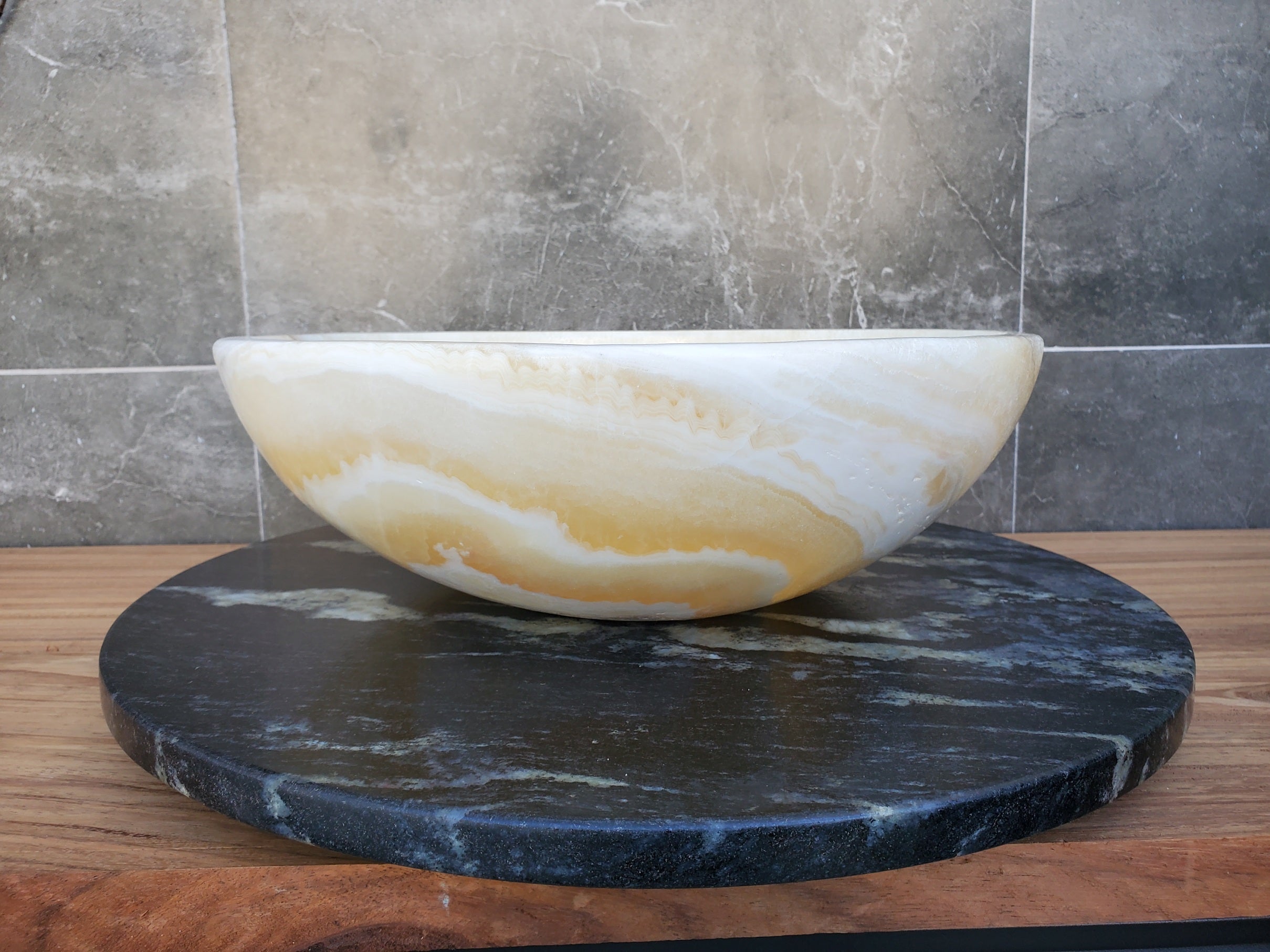 S28_21 Onyx Stone Vessel Bathroom Sink -15.5 x 15.5 inch