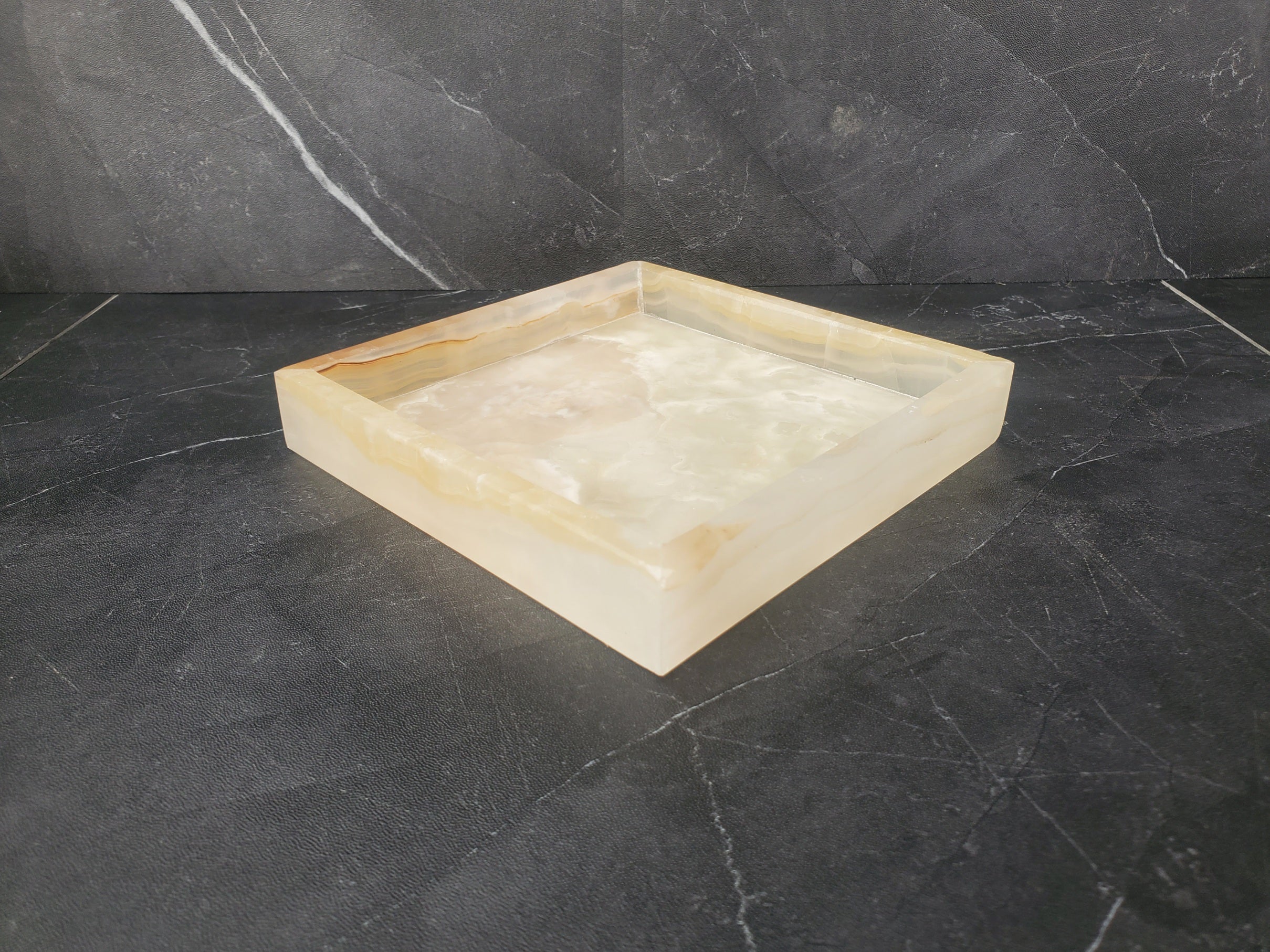 TRAY14 Ivory Transparent Onyx Stone Tray