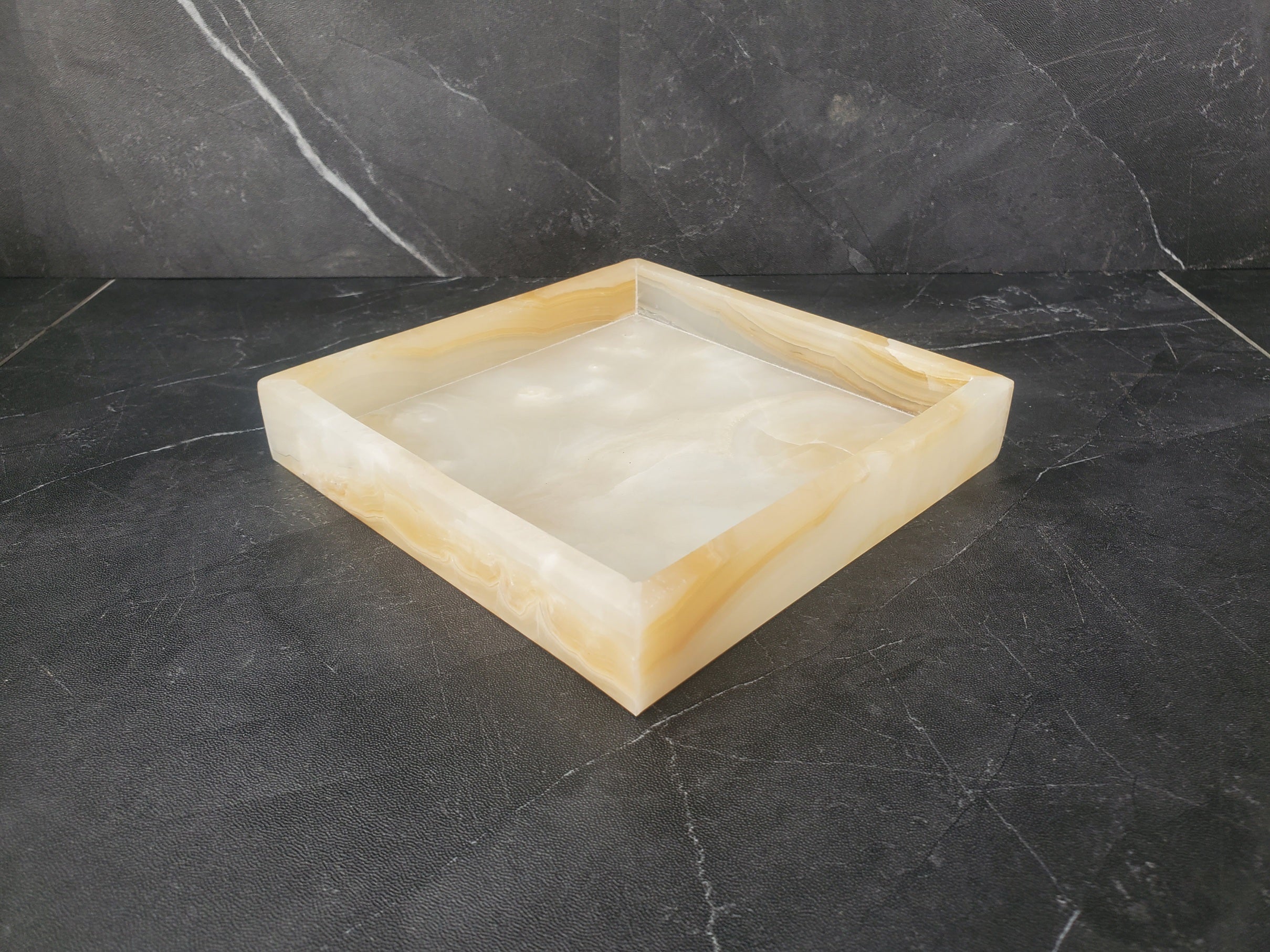 TRAY14 Ivory Transparent Onyx Stone Tray