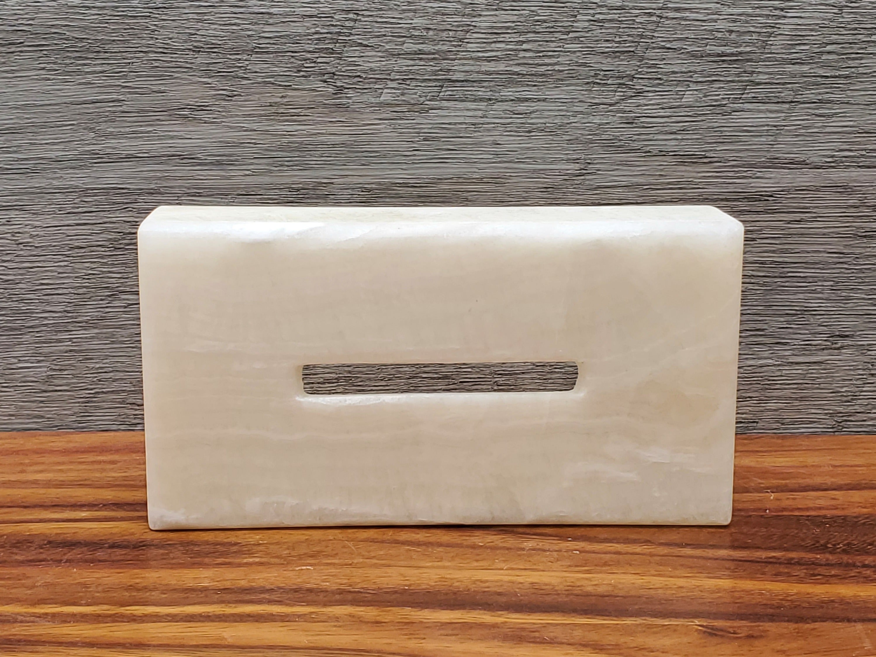 TCRec_13 White Onyx Stone Tissue Box Cover