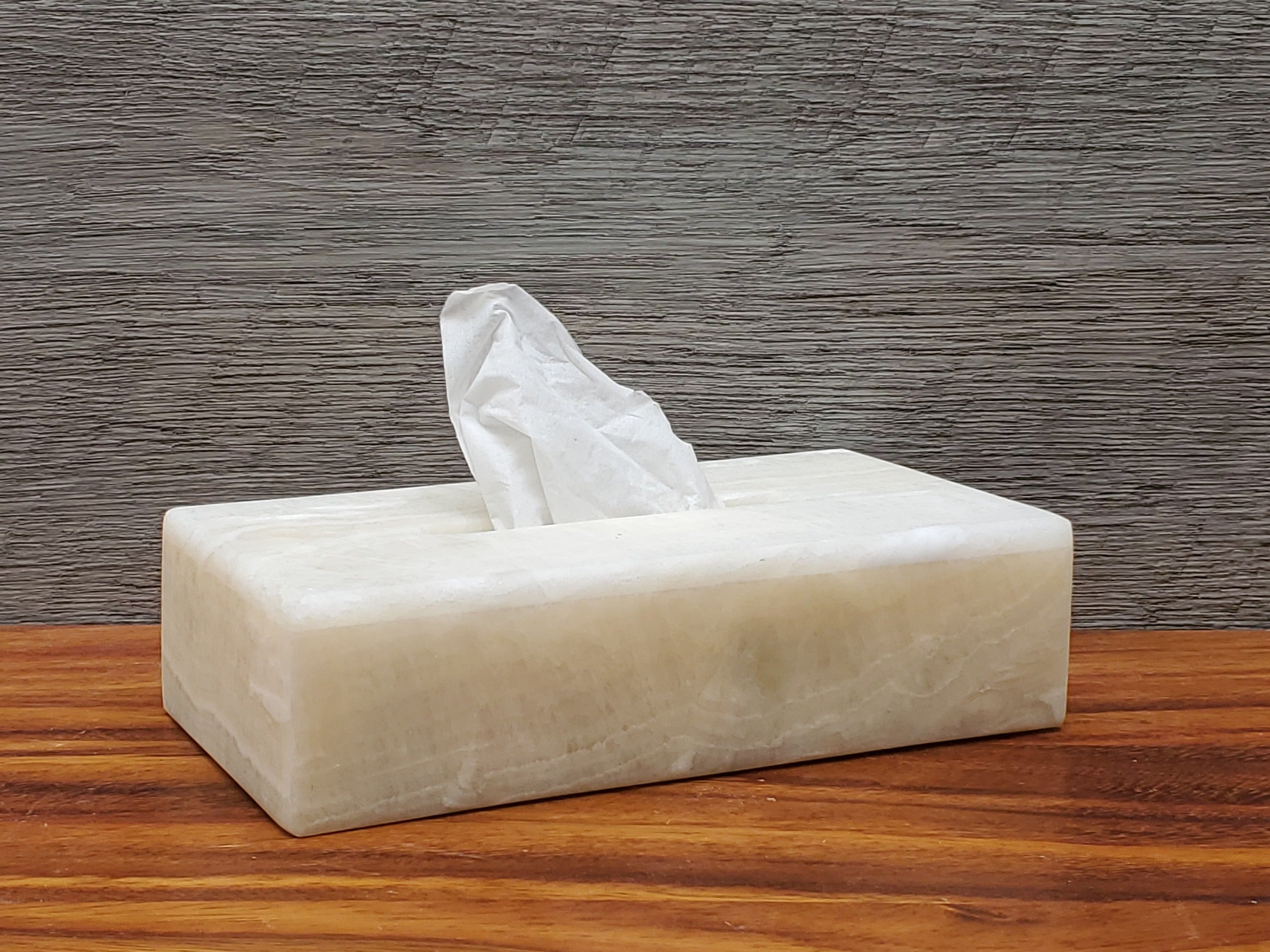 TCRec_13 White Onyx Stone Tissue Box Cover