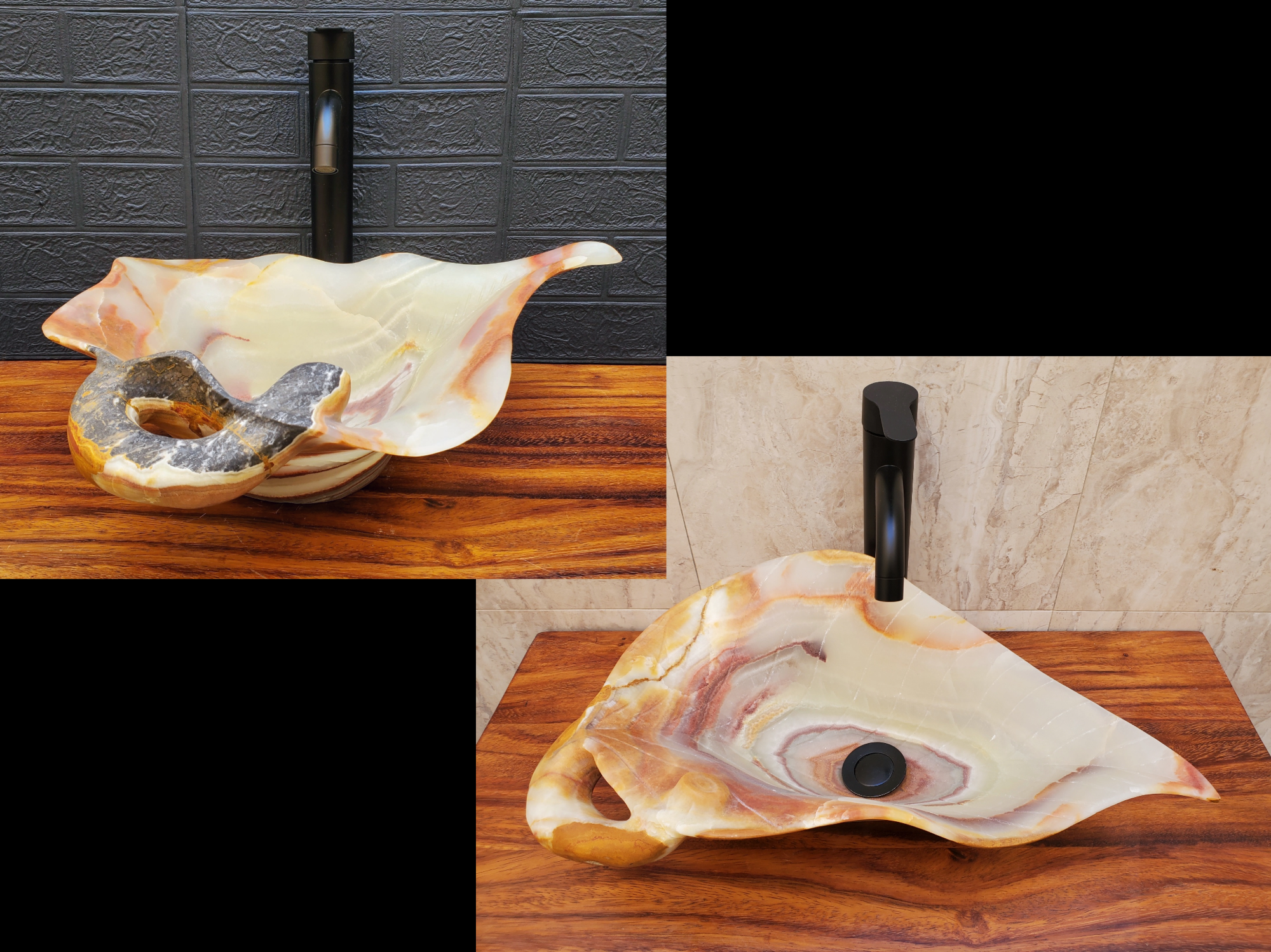 SET1020 Onyx Leaf Stone Vessel Sink Pair (Set of Two)