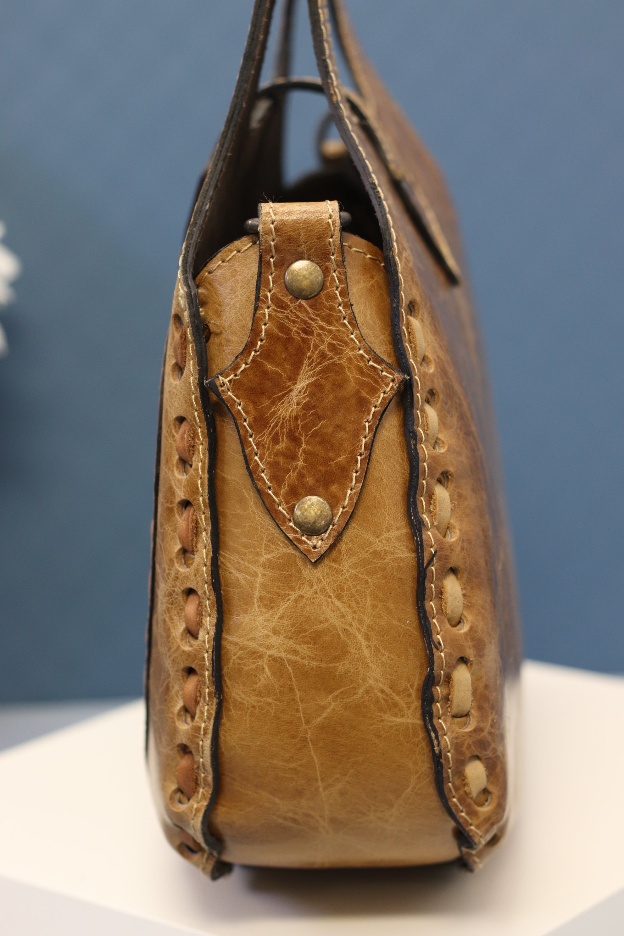 Aztec Hand Tooled Top Handled Mexican Leather Purse Purse Fashion