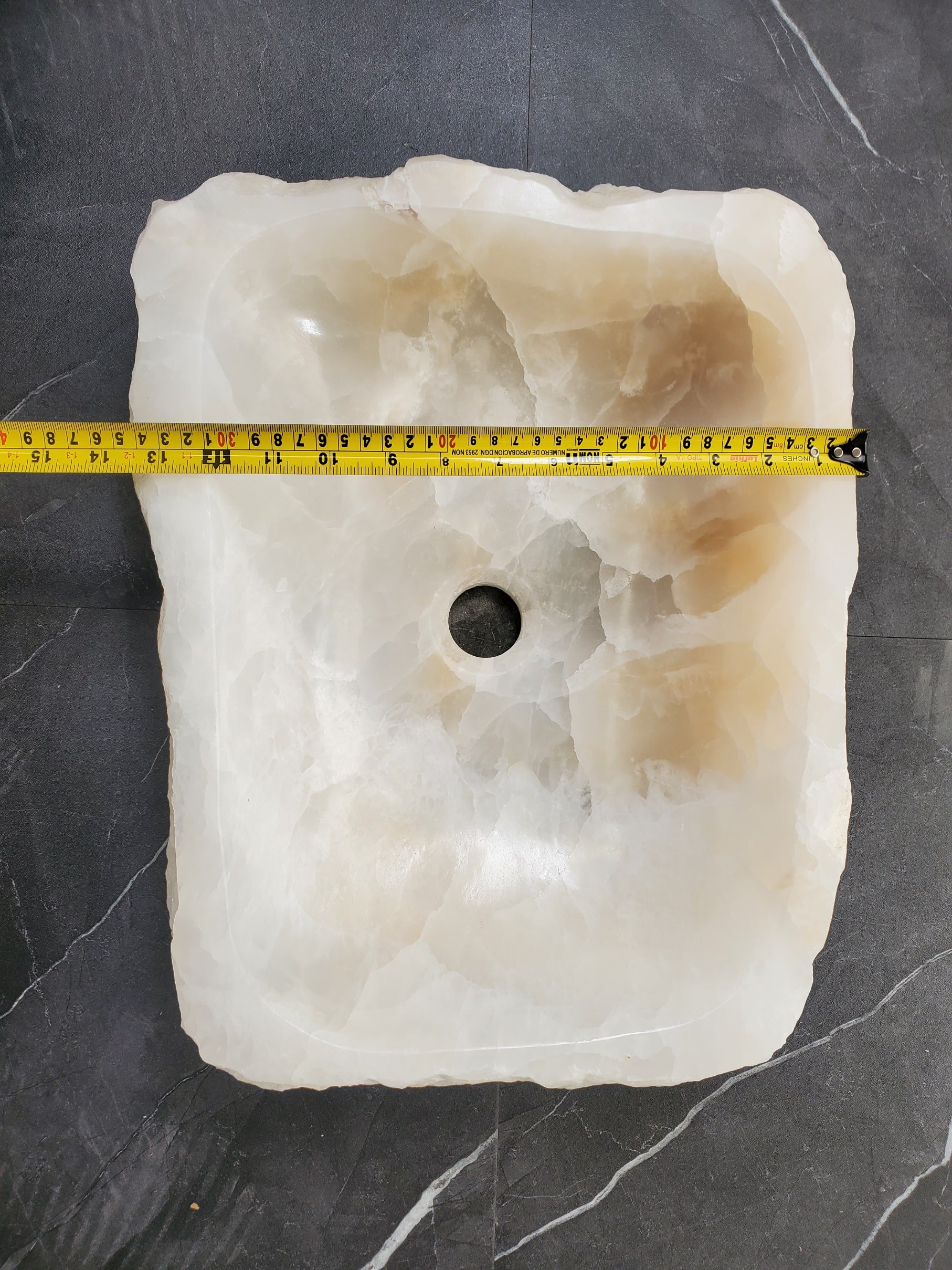 S35_08 White Onyx Marble Vessel Sink, 17x13 Inch Natural Stone Countertop Basin, Polished Luxury Vanity Sink, Spa Bathroom Decor Bathroom Sinks