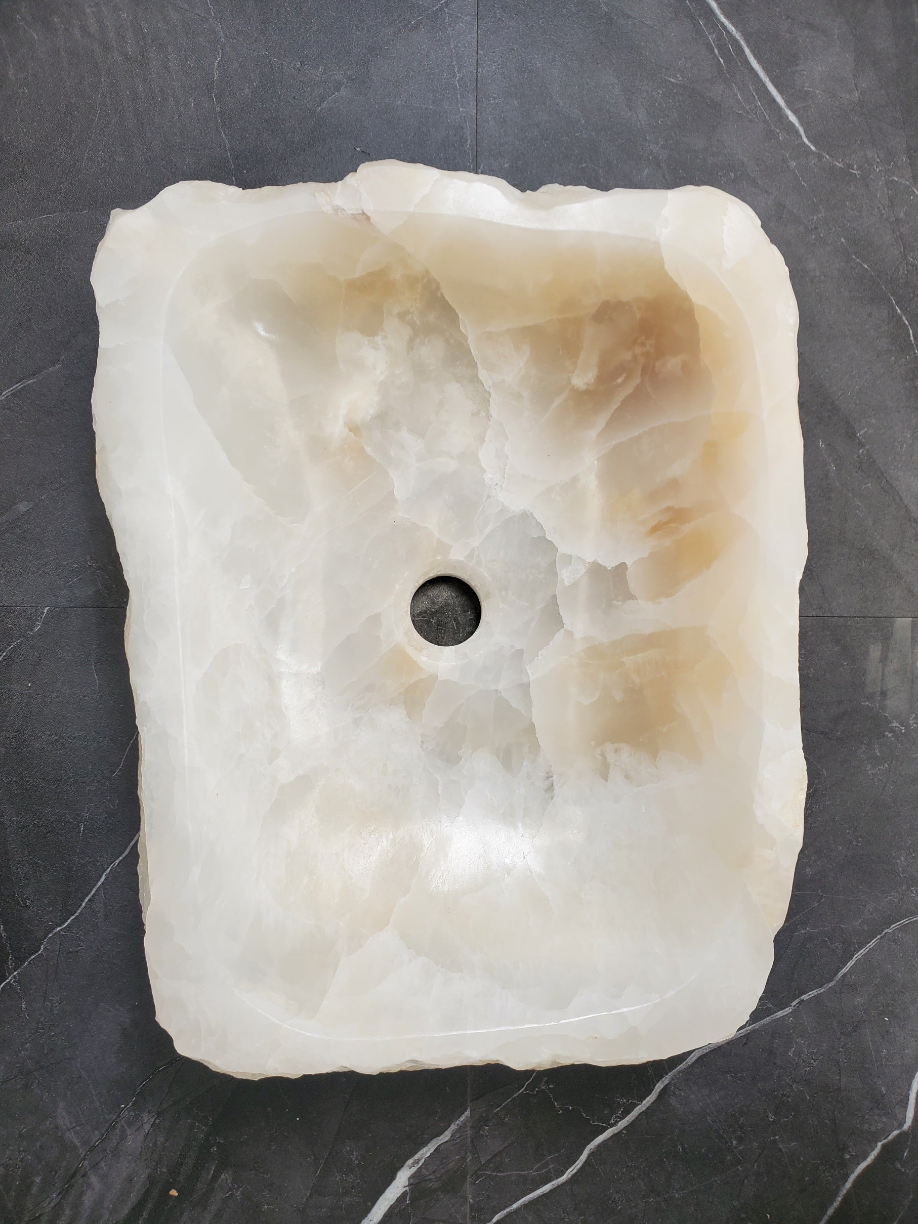 S35_08 White Onyx Marble Vessel Sink, 17x13 Inch Natural Stone Countertop Basin, Polished Luxury Vanity Sink, Spa Bathroom Decor Bathroom Sinks