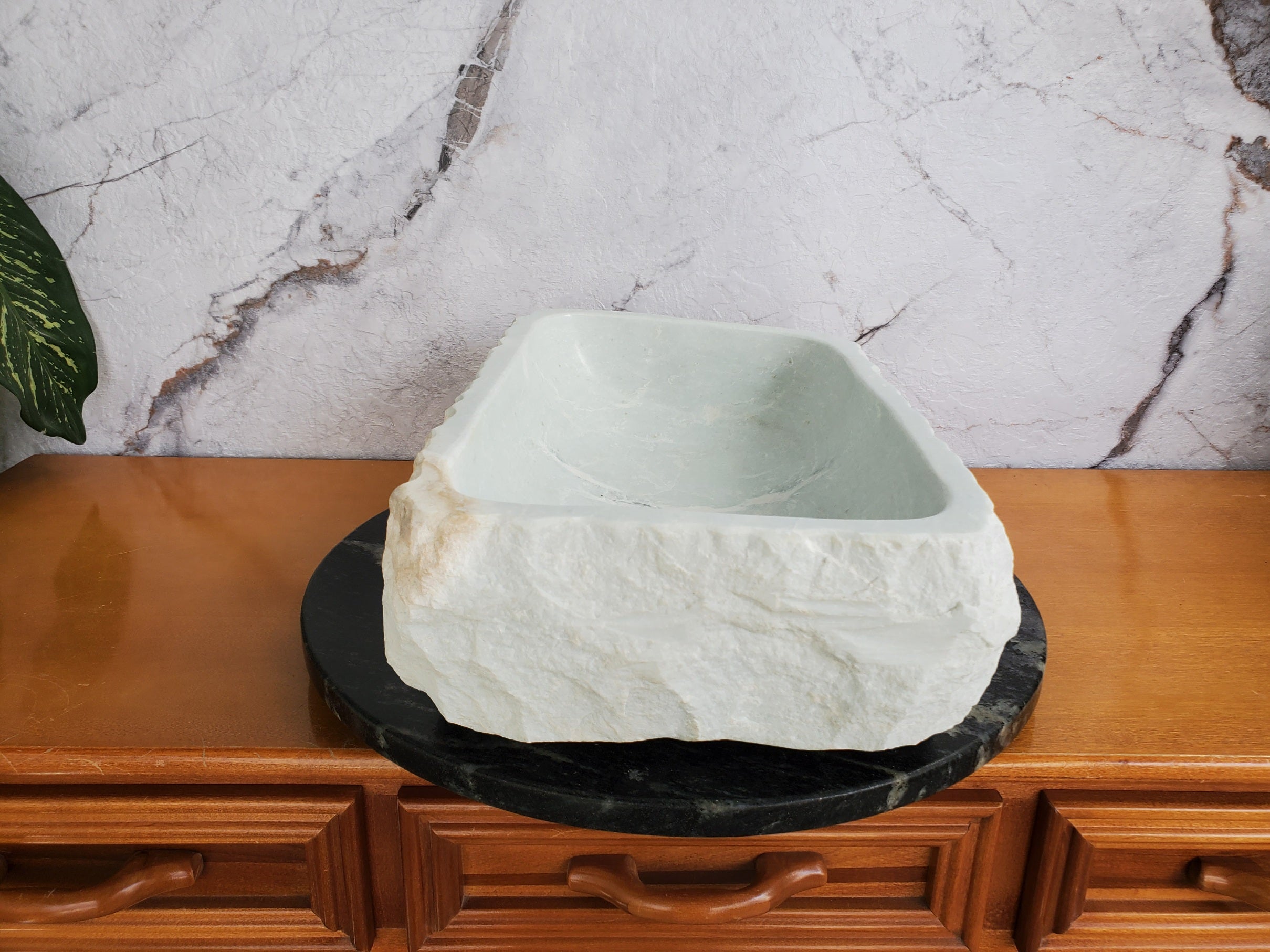 S35_13 White Marble Vessel Sink, Natural Stone Vanity Basin, Polished Bathroom Countertop Sink, Spa Decor 20x12 Inch