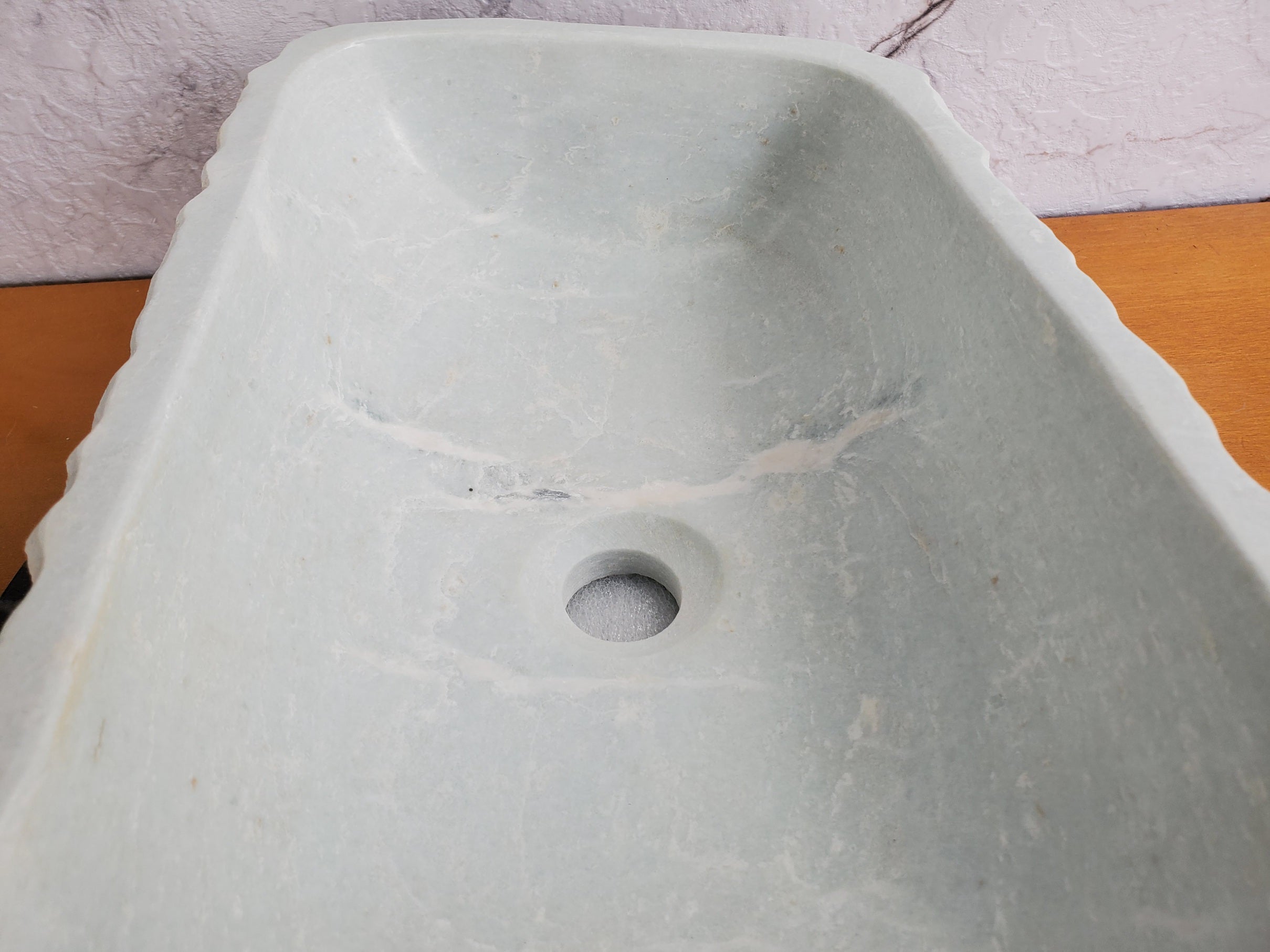 S35_13 White Marble Vessel Sink, Natural Stone Vanity Basin, Polished Bathroom Countertop Sink, Spa Decor 20x12 Inch