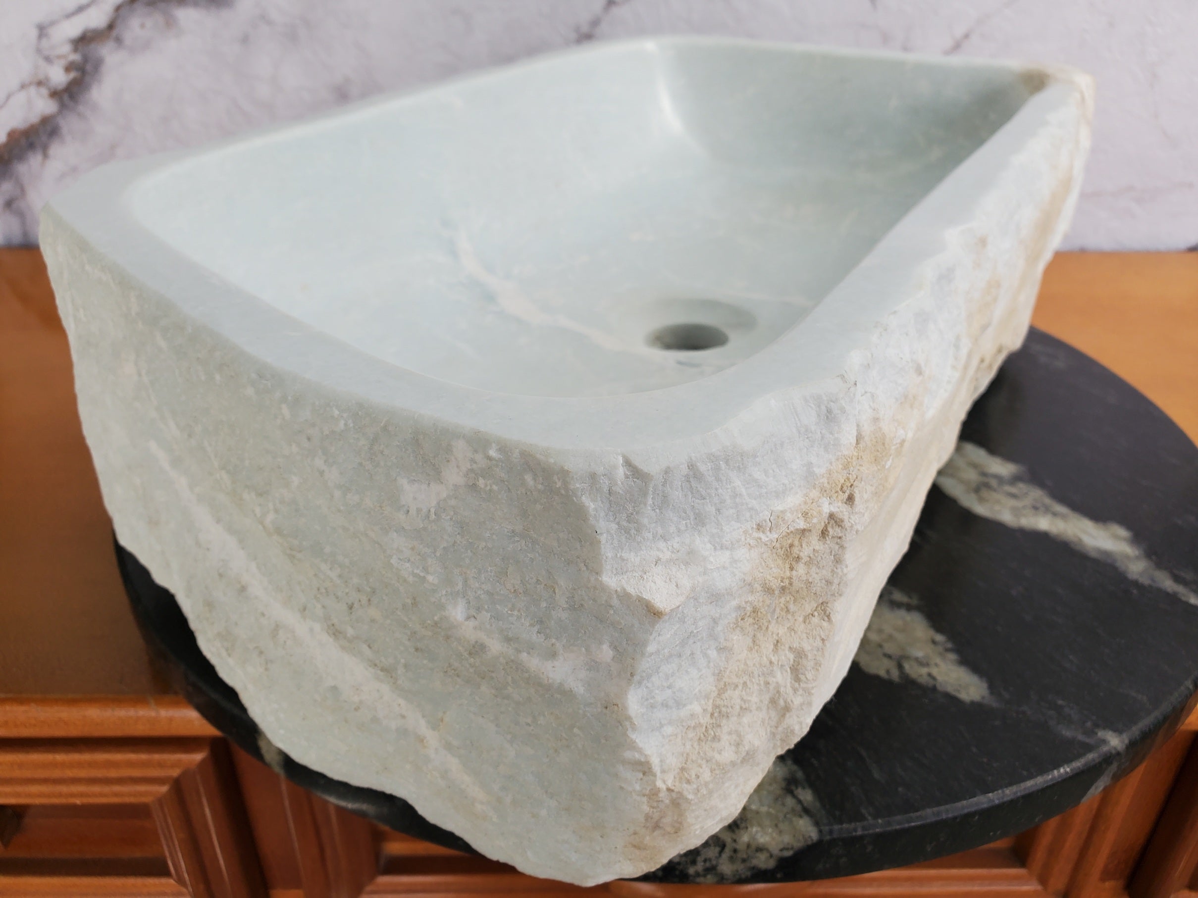 S35_13 White Marble Vessel Sink, Natural Stone Vanity Basin, Polished Bathroom Countertop Sink, Spa Decor 20x12 Inch