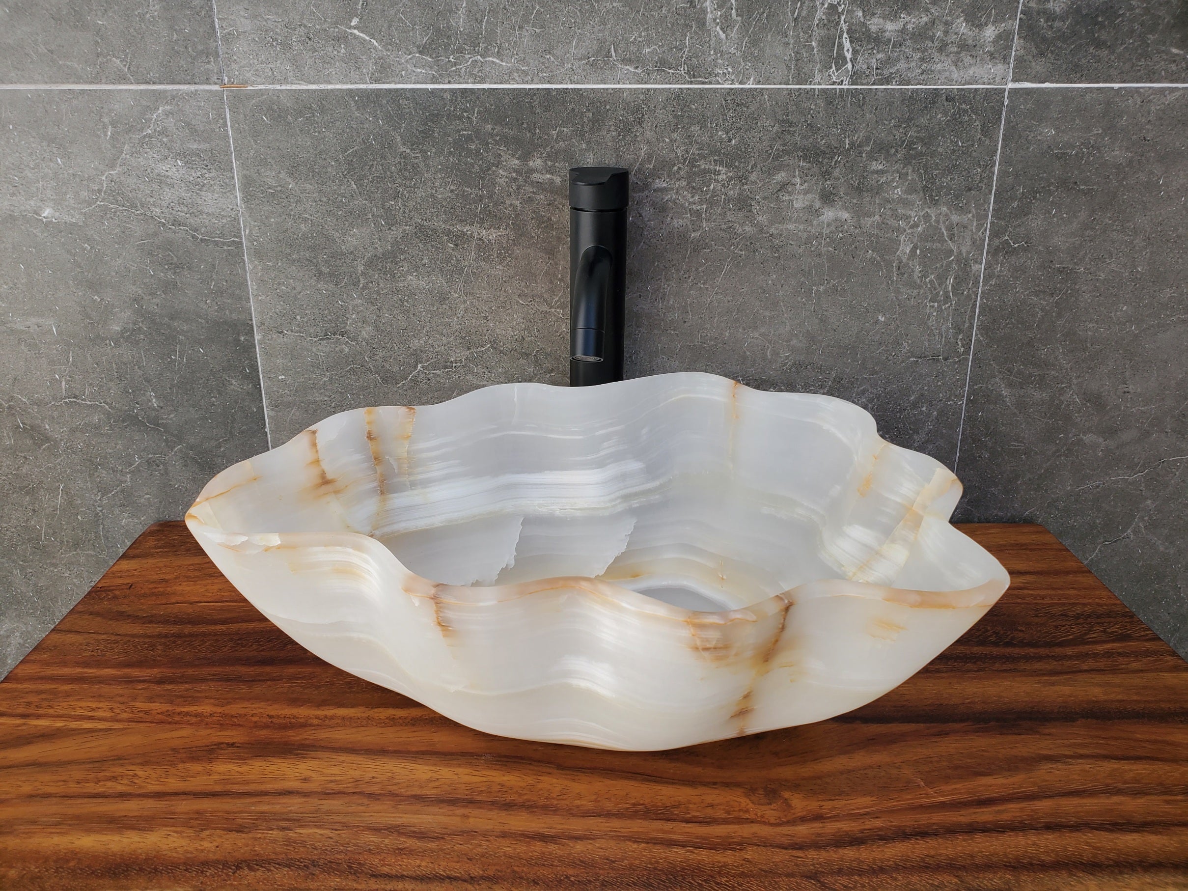 White Onyx Bathroom Vessel Sink - Oyster Shell Shape Onyx Sinks Onyx Sinks Sinks