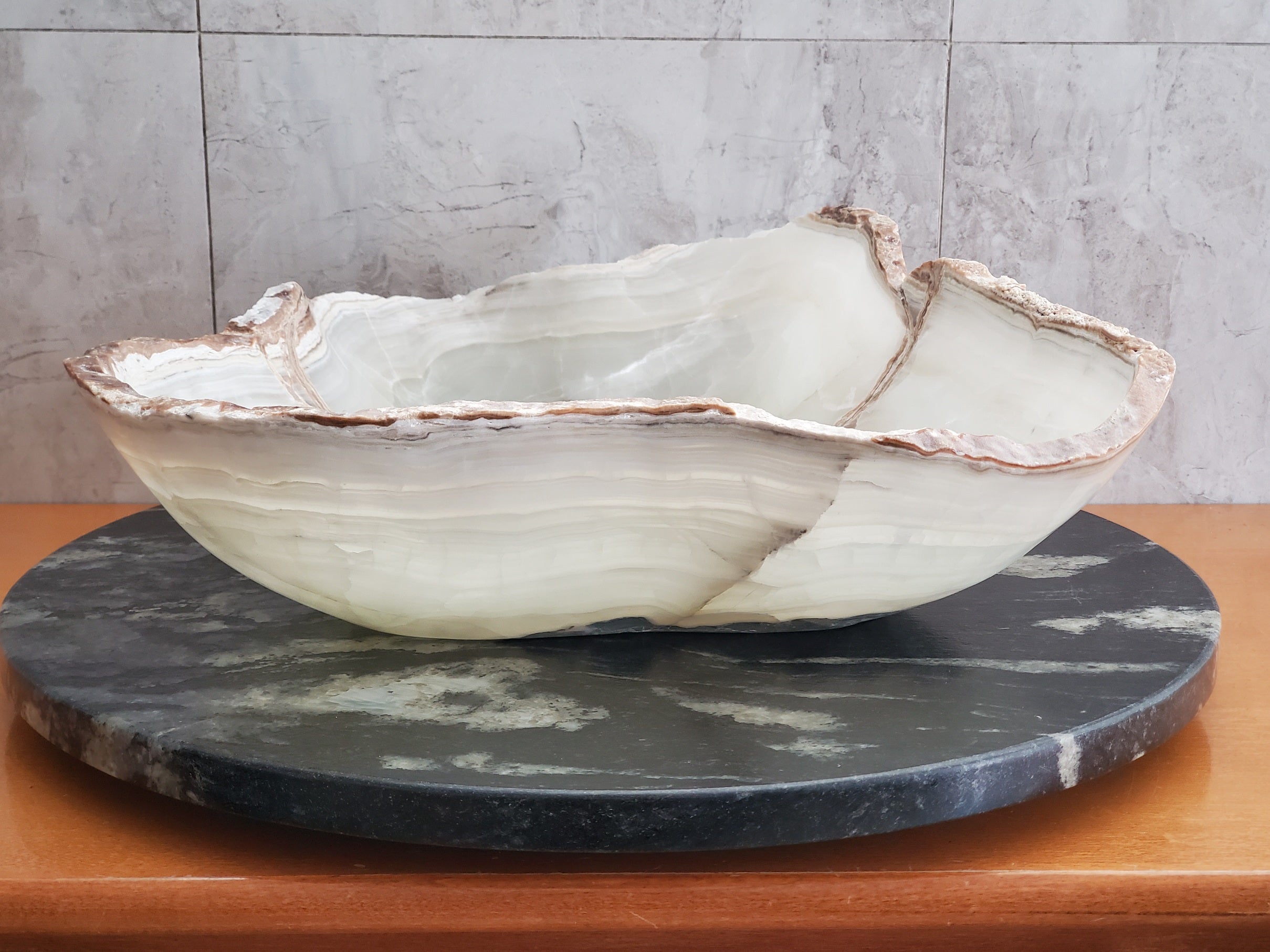 S23_05 Onyx Stone Bathroom Vessel Sink - 16 x 15 inch