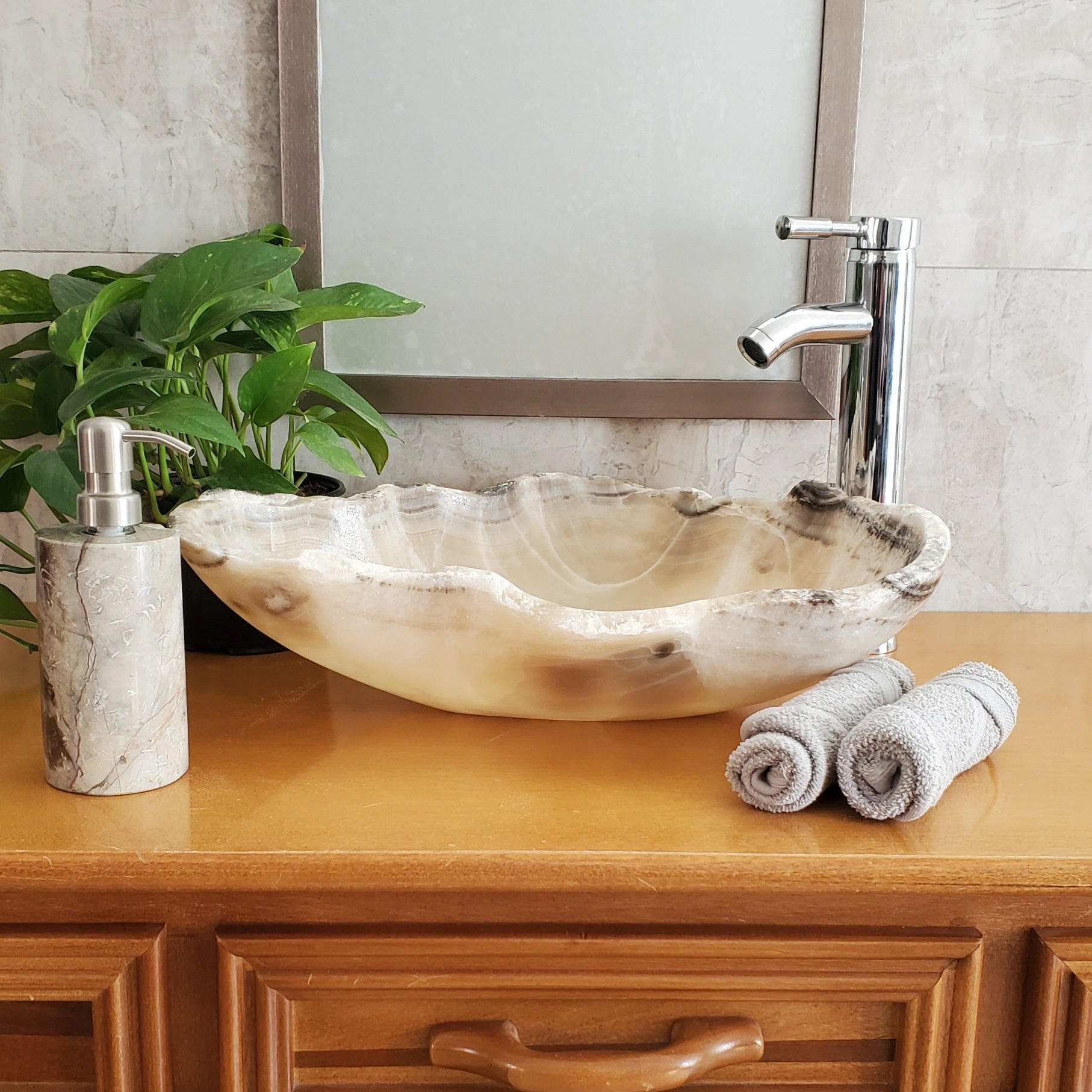 S23_06 Onyx Stone Bathroom Vessel Sink - 17 x 14 inch