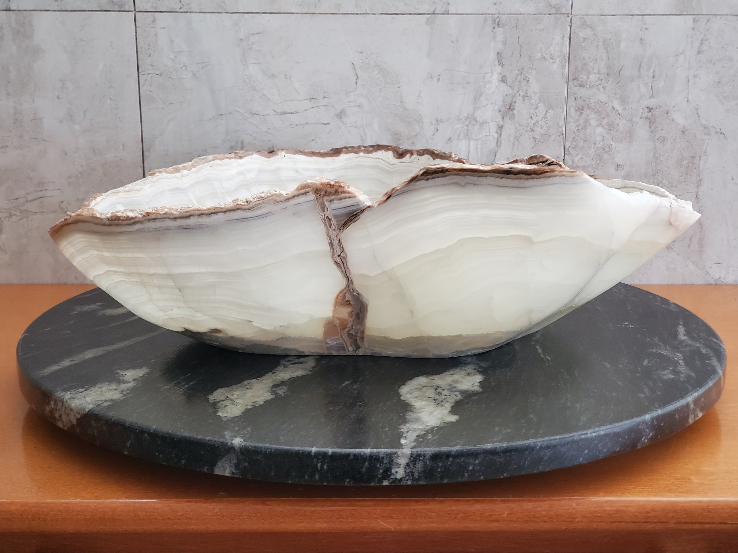 S23_05 Onyx Stone Bathroom Vessel Sink - 16 x 15 inch