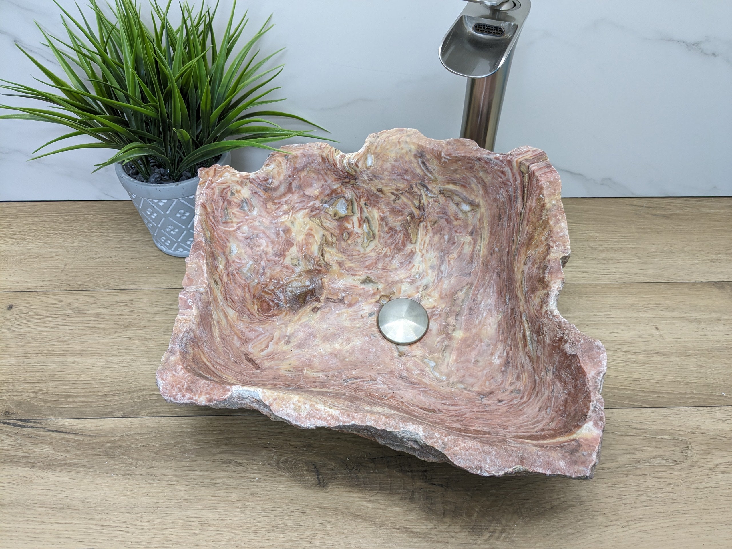 Pink and Tan Onyx Stone Vessel Bathroom Sink Onyx Sinks Onyx Sinks Sinks