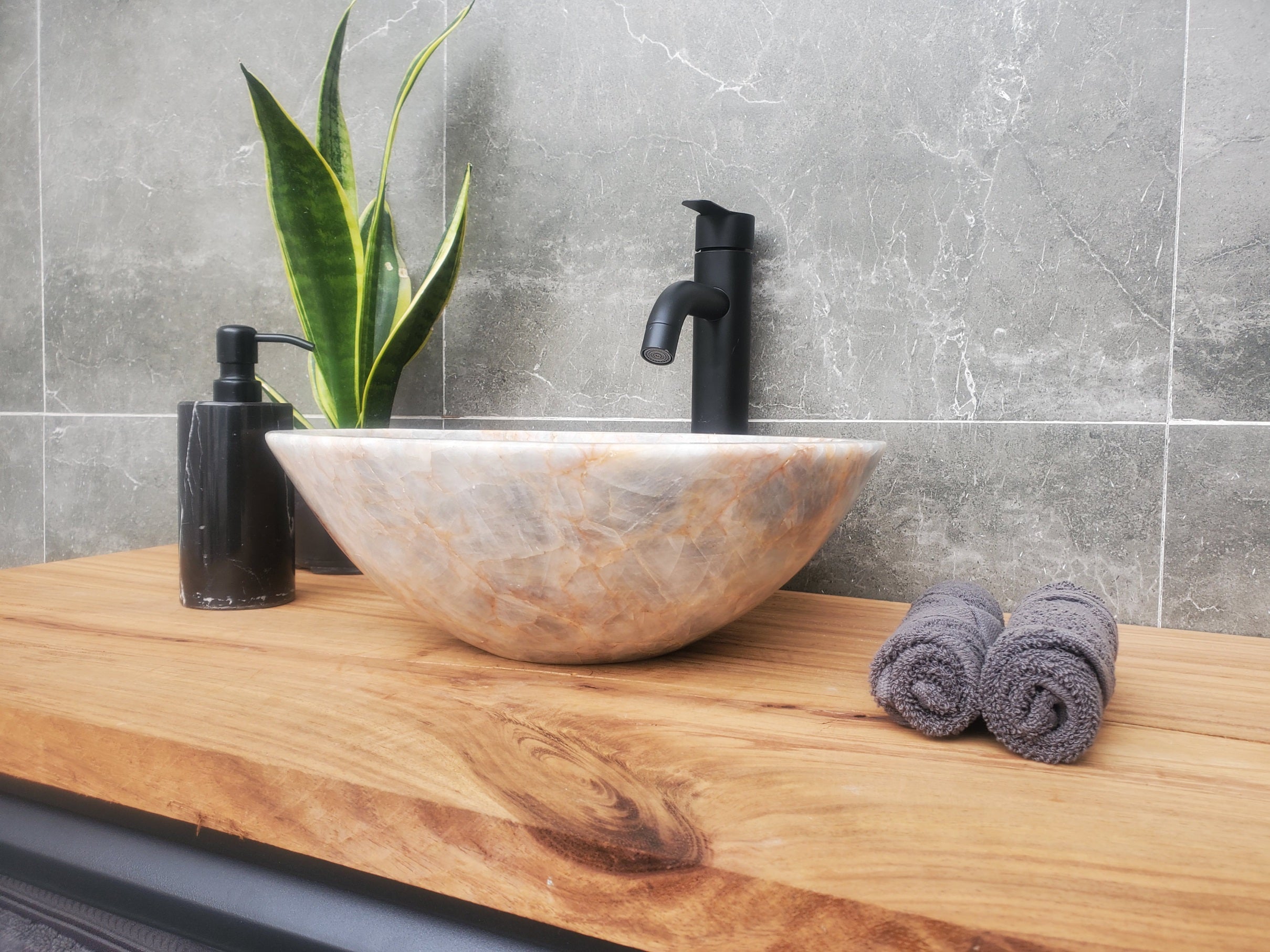 S31_03 Blue Gray Calcite Vessel Bathroom Sink