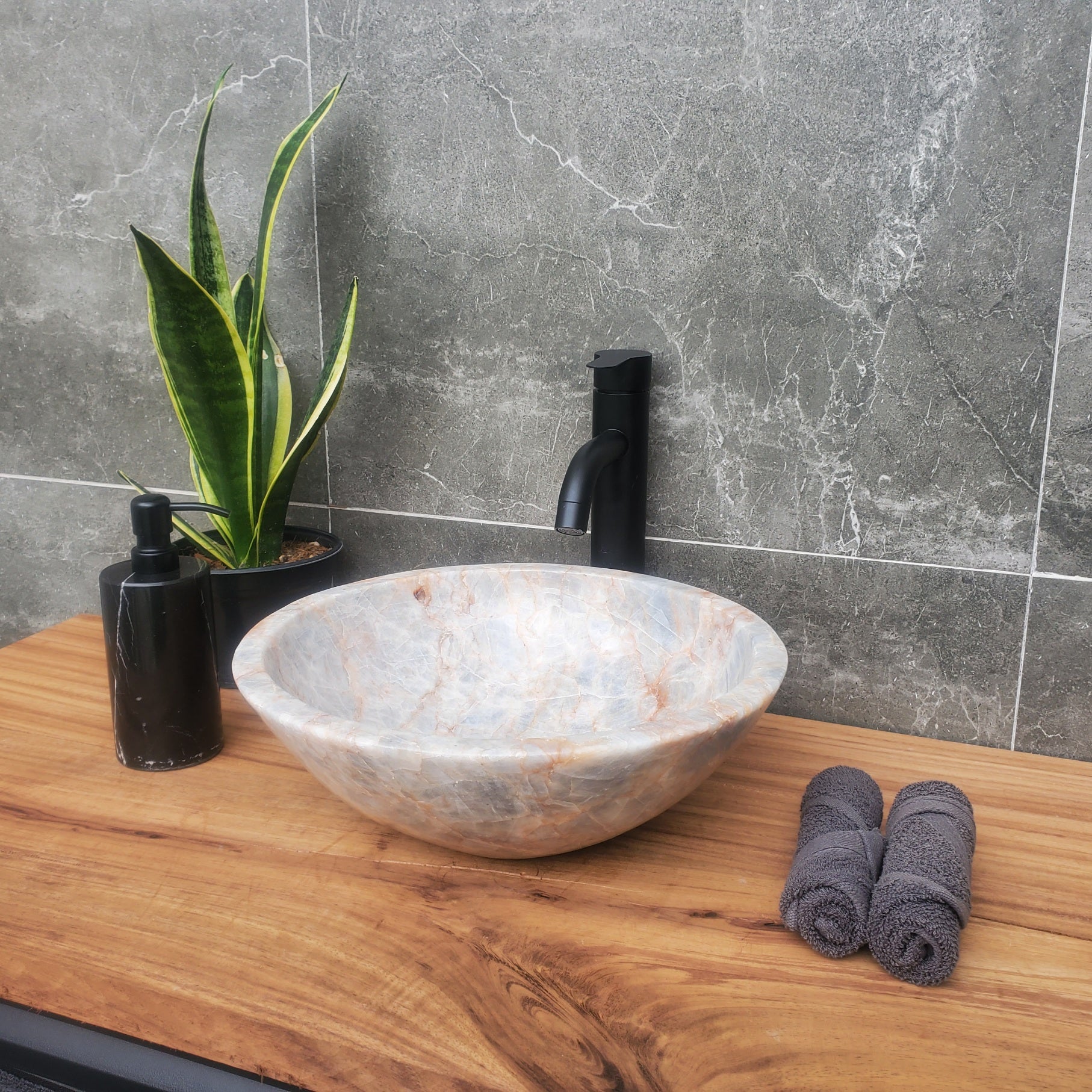 S31_03 Blue Gray Calcite Vessel Bathroom Sink