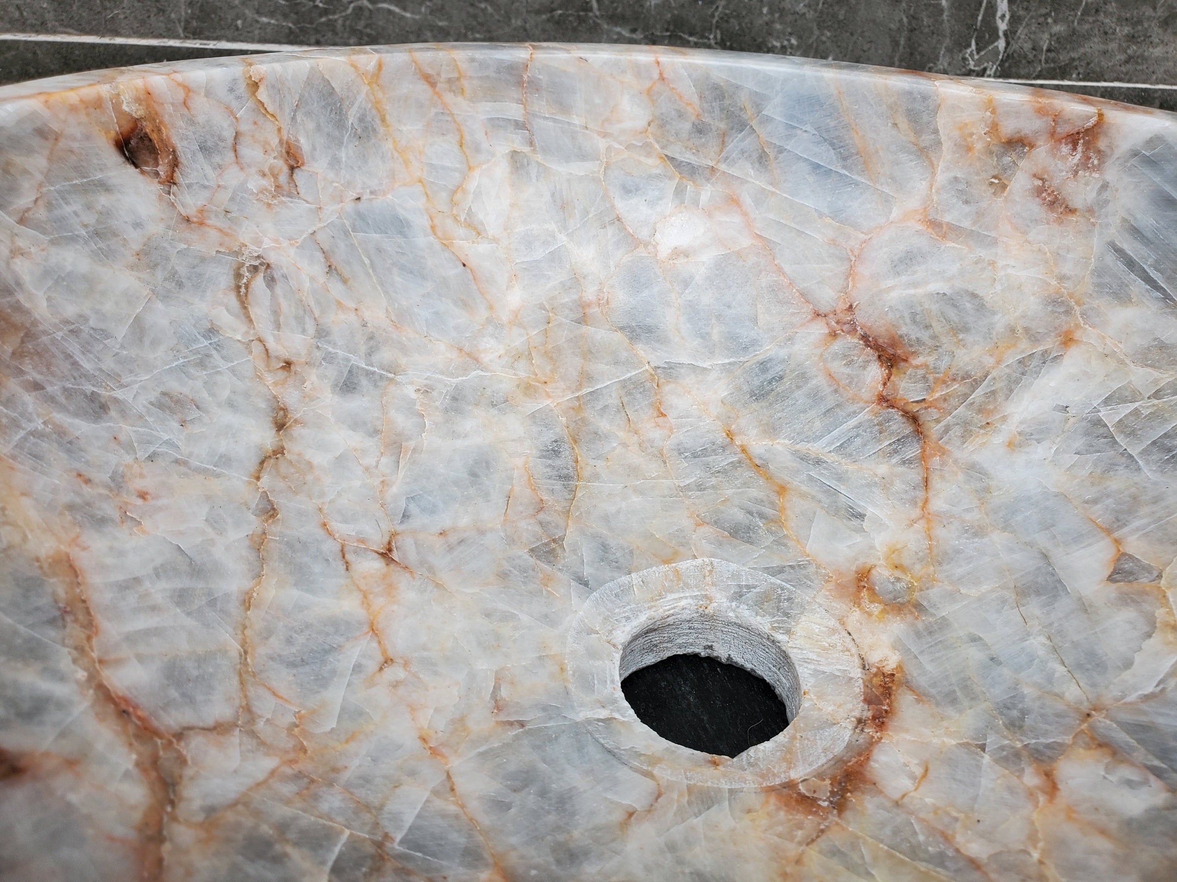 S31_03 Blue Gray Calcite Vessel Bathroom Sink - 14 x 14 inch