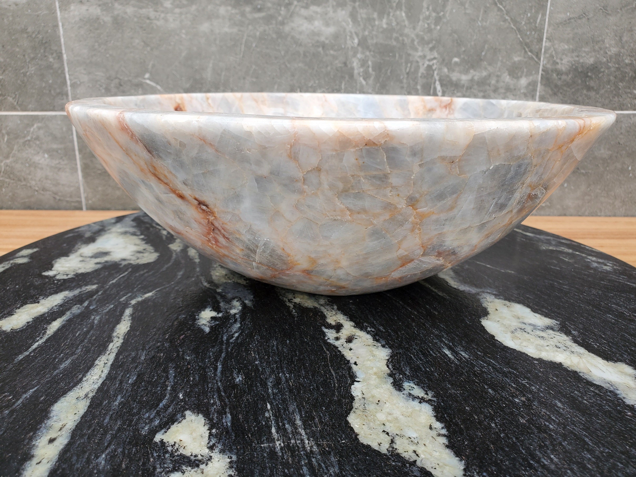 S31_03 Blue Gray Calcite Vessel Bathroom Sink - 14 x 14 inch