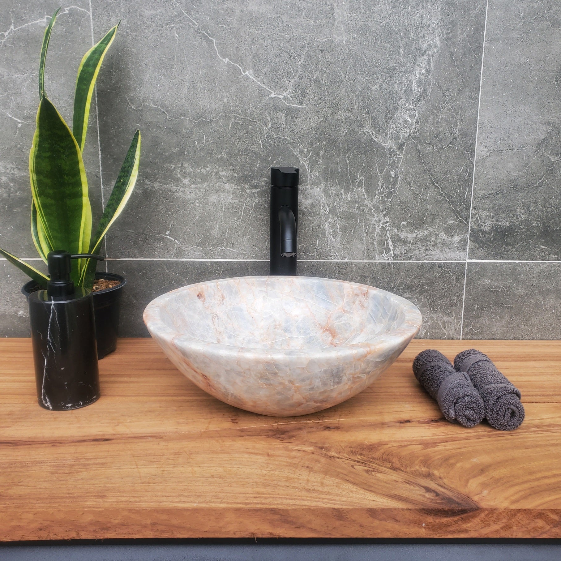 S31_03 Blue Gray Calcite Vessel Bathroom Sink