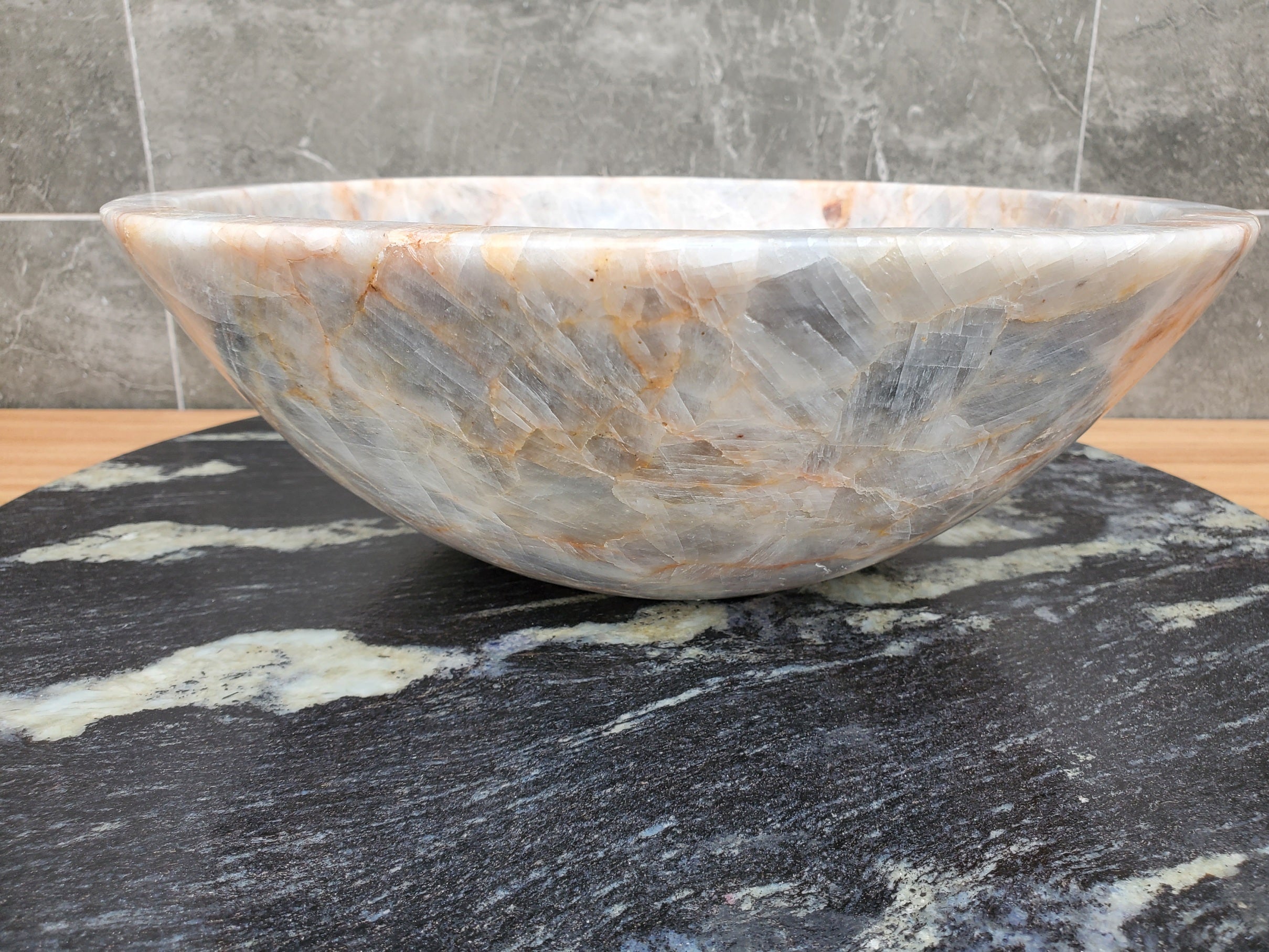 S31_03 Blue Gray Calcite Vessel Bathroom Sink