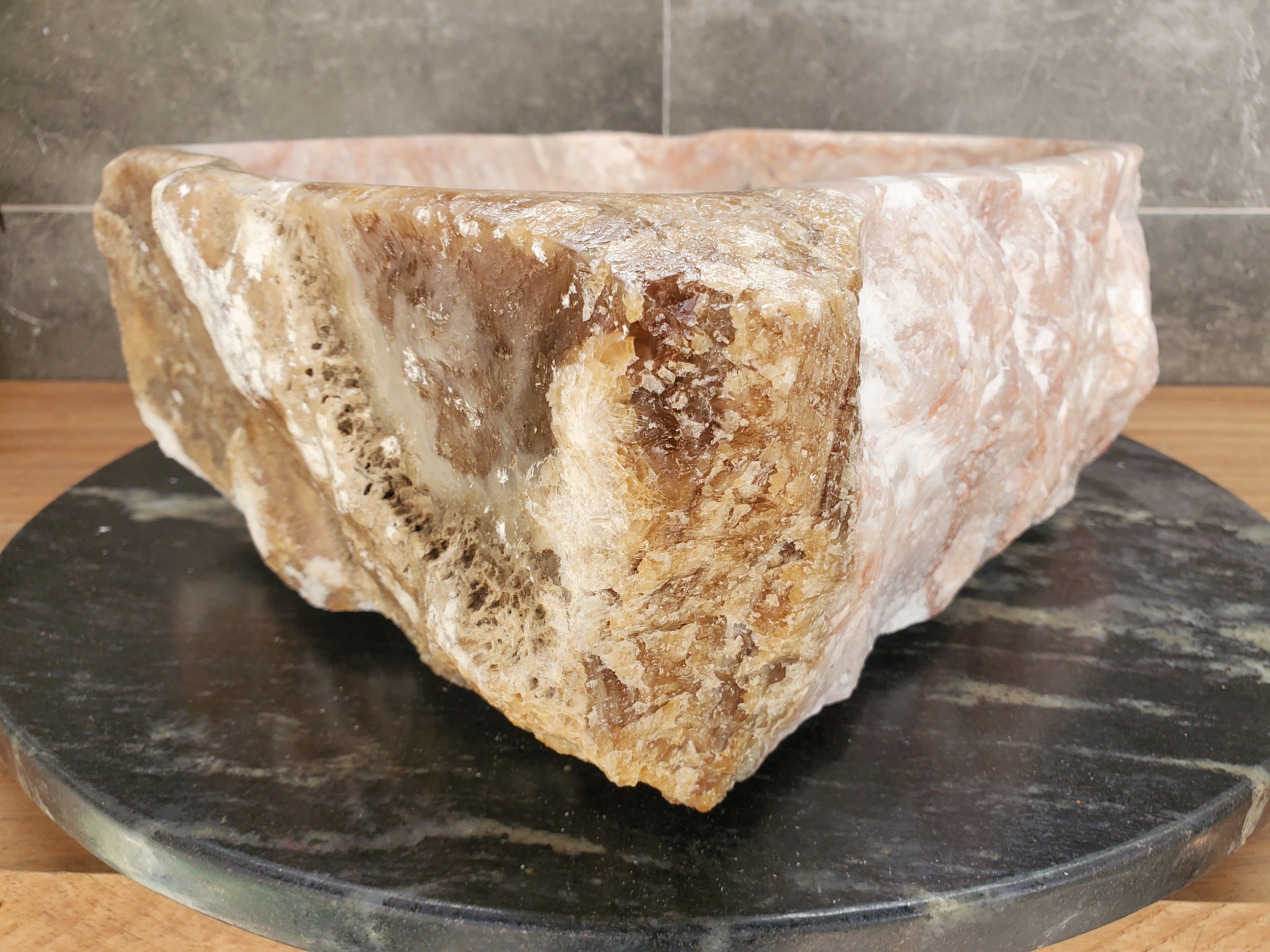 S34_02 Pink Onyx Vessel Bathroom Sink - 16 x 12.5 inch
