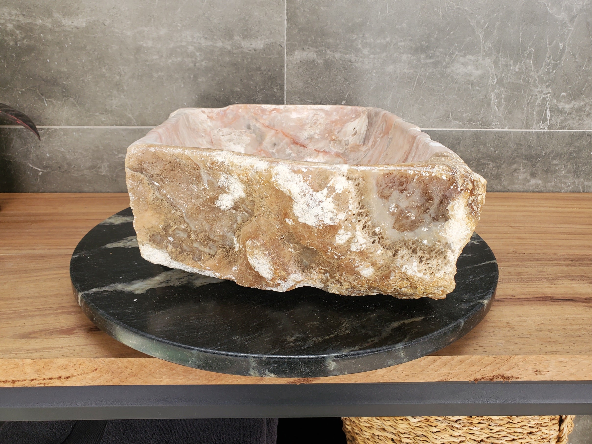 S34_02 Pink Onyx Vessel Bathroom Sink - 16 x 12.5 inch