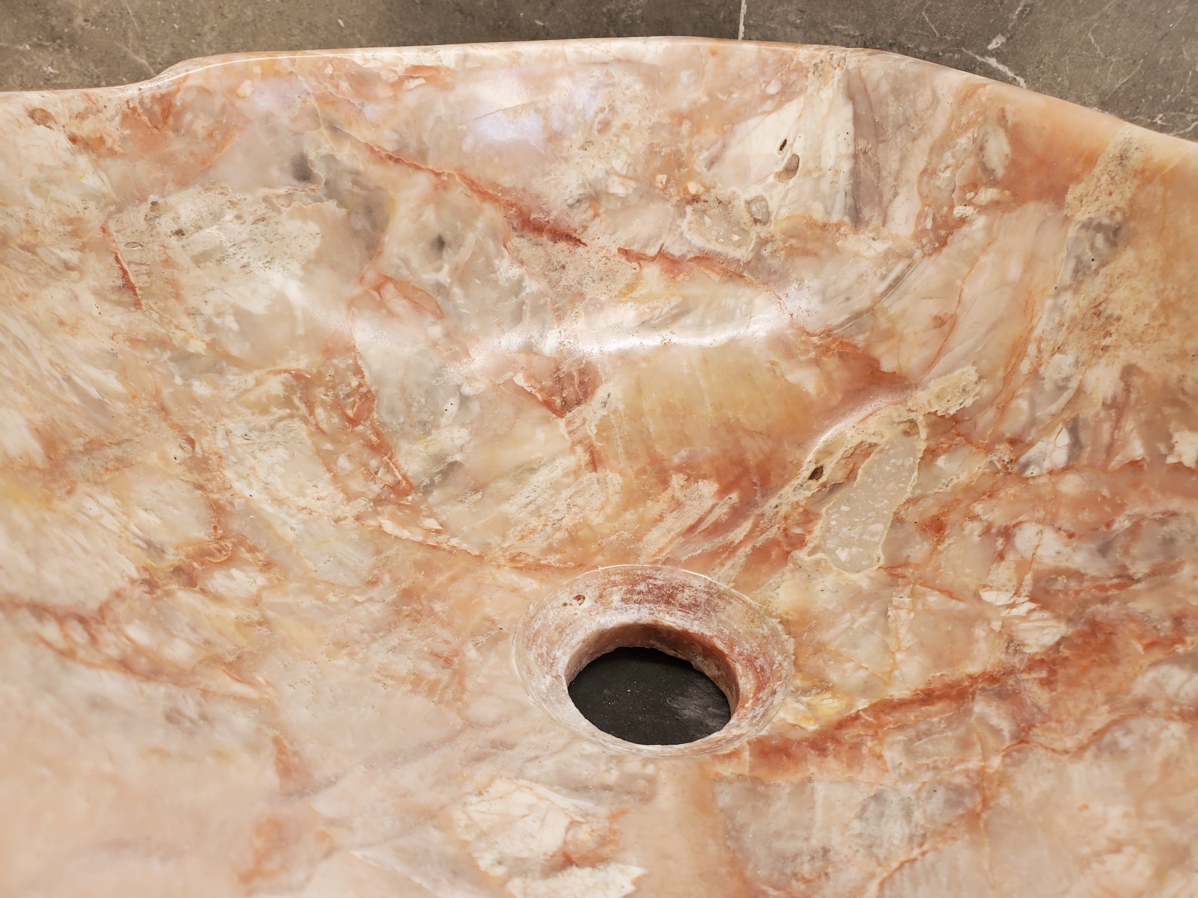 S34_02 Pink Onyx Vessel Bathroom Sink - 16 x 12.5 inch