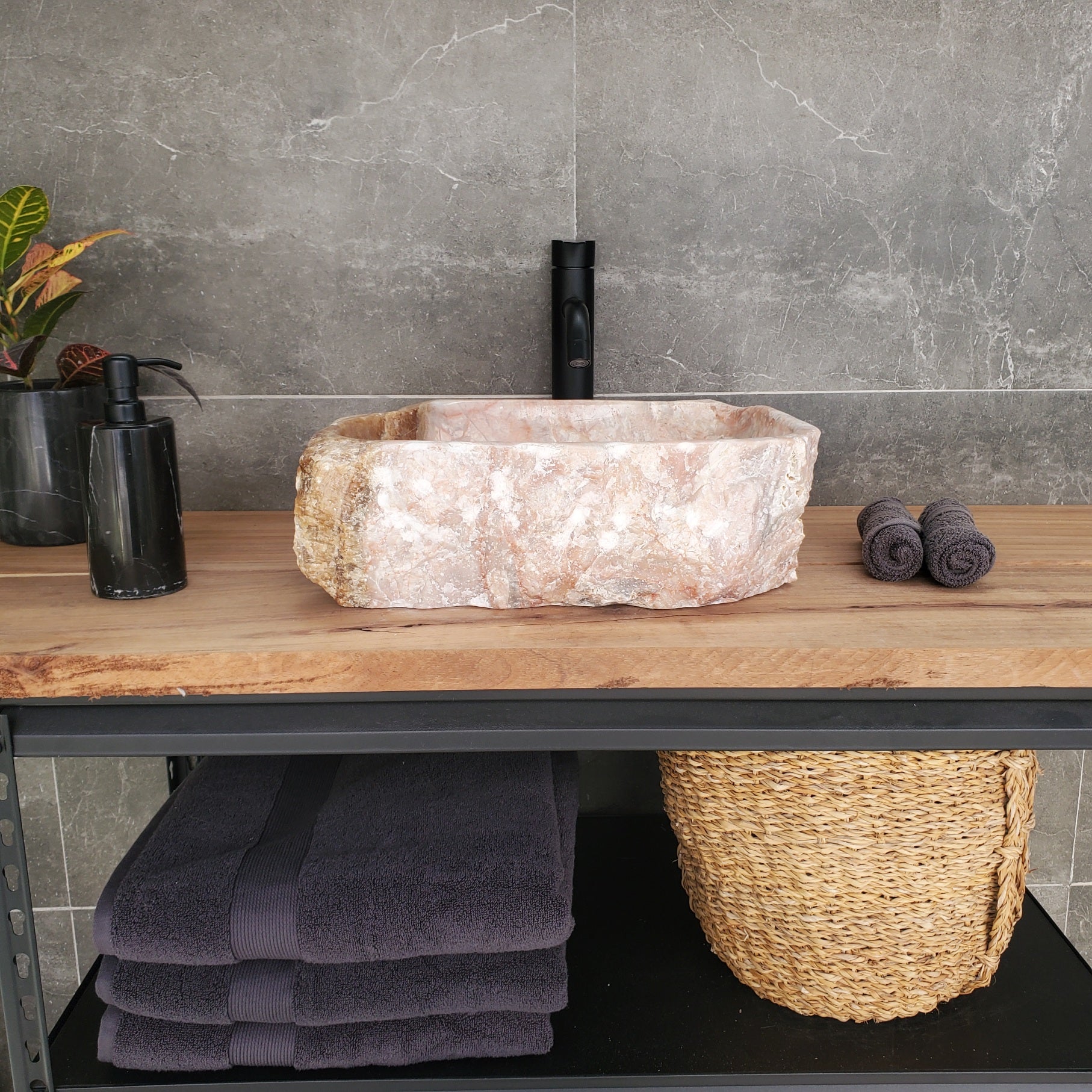 S34_02 Pink Onyx Vessel Bathroom Sink - 16 x 12.5 inch