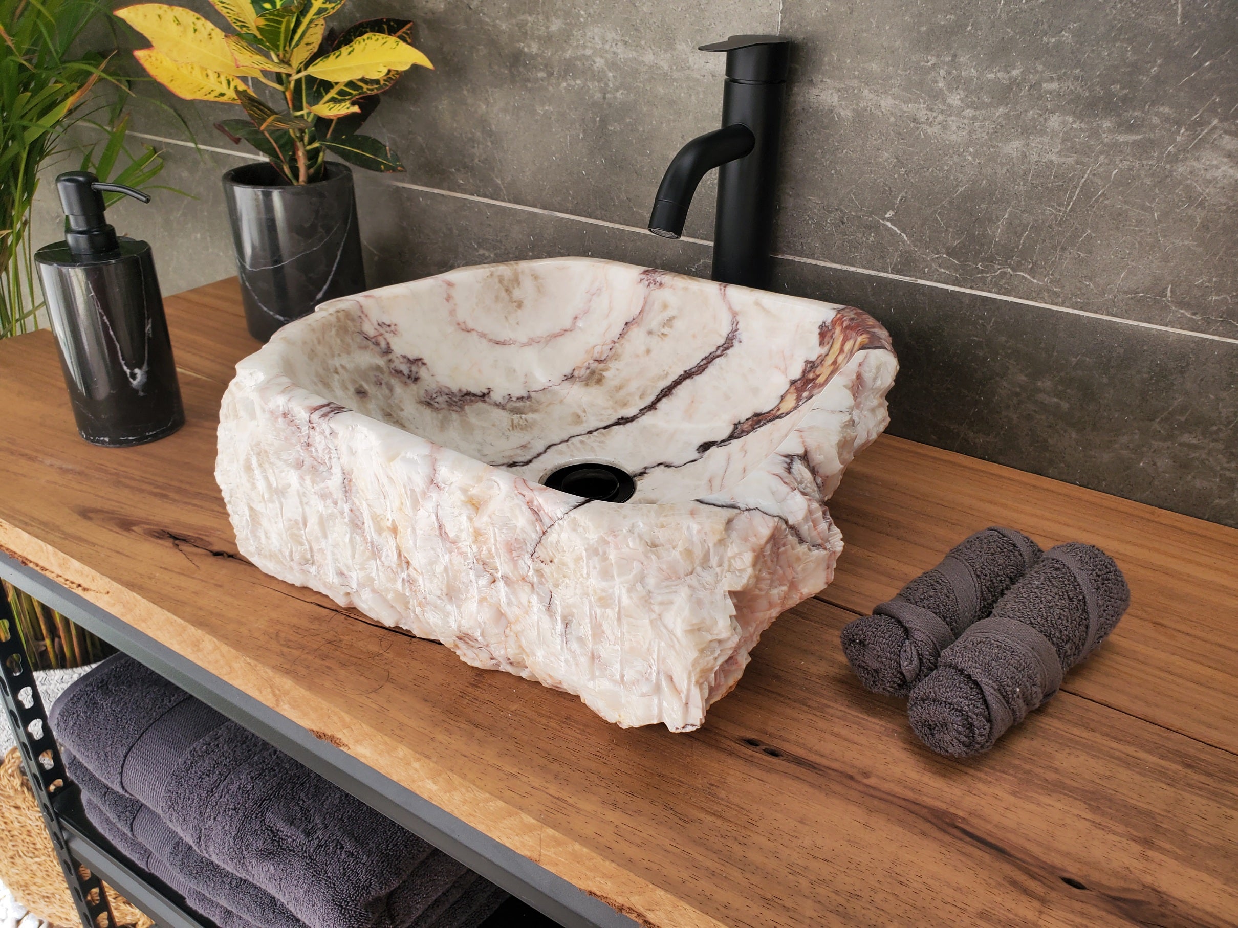 S33_06 Onyx Stone Vessel Sink - 14 x 13 inch