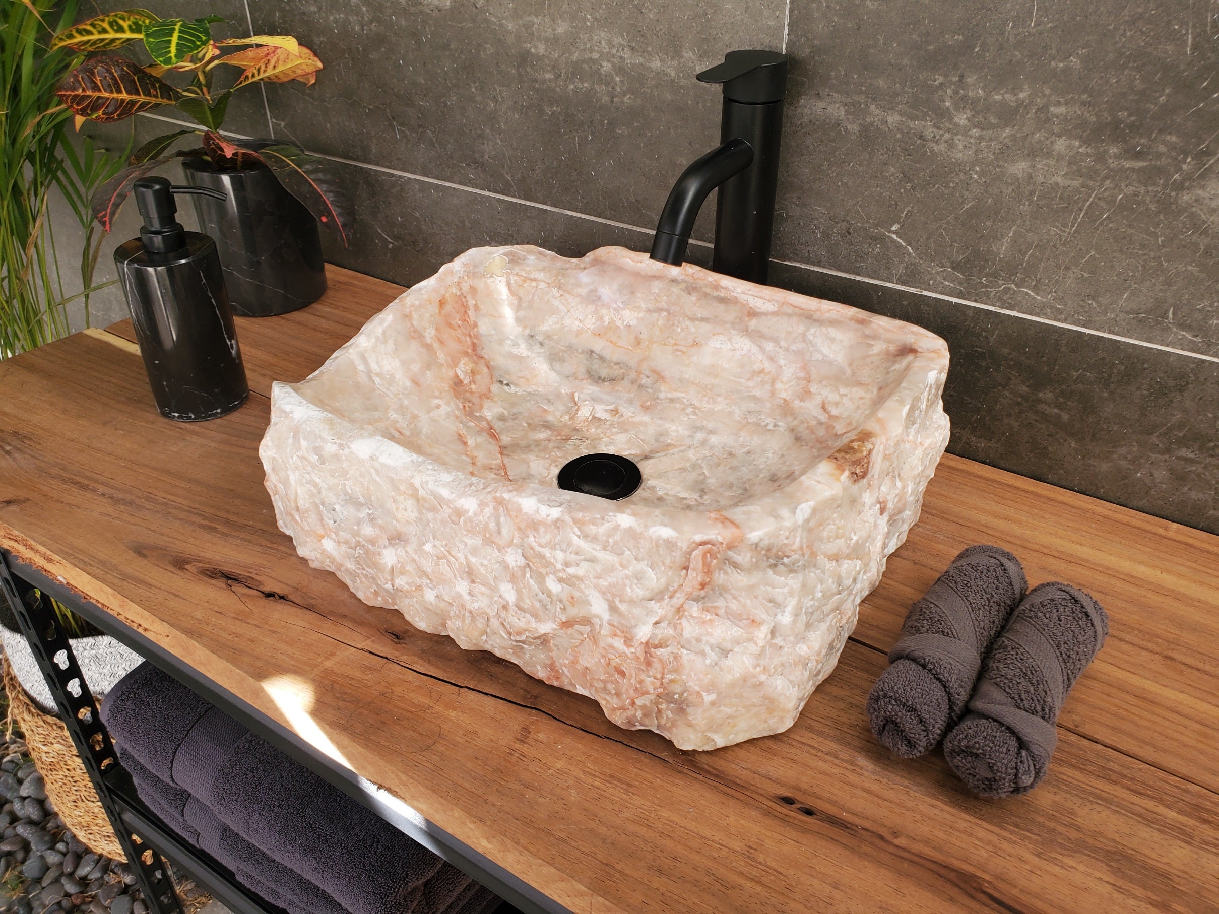 S34_06 Onyx Stone Vessel Sink - 16 x 12.5 inch