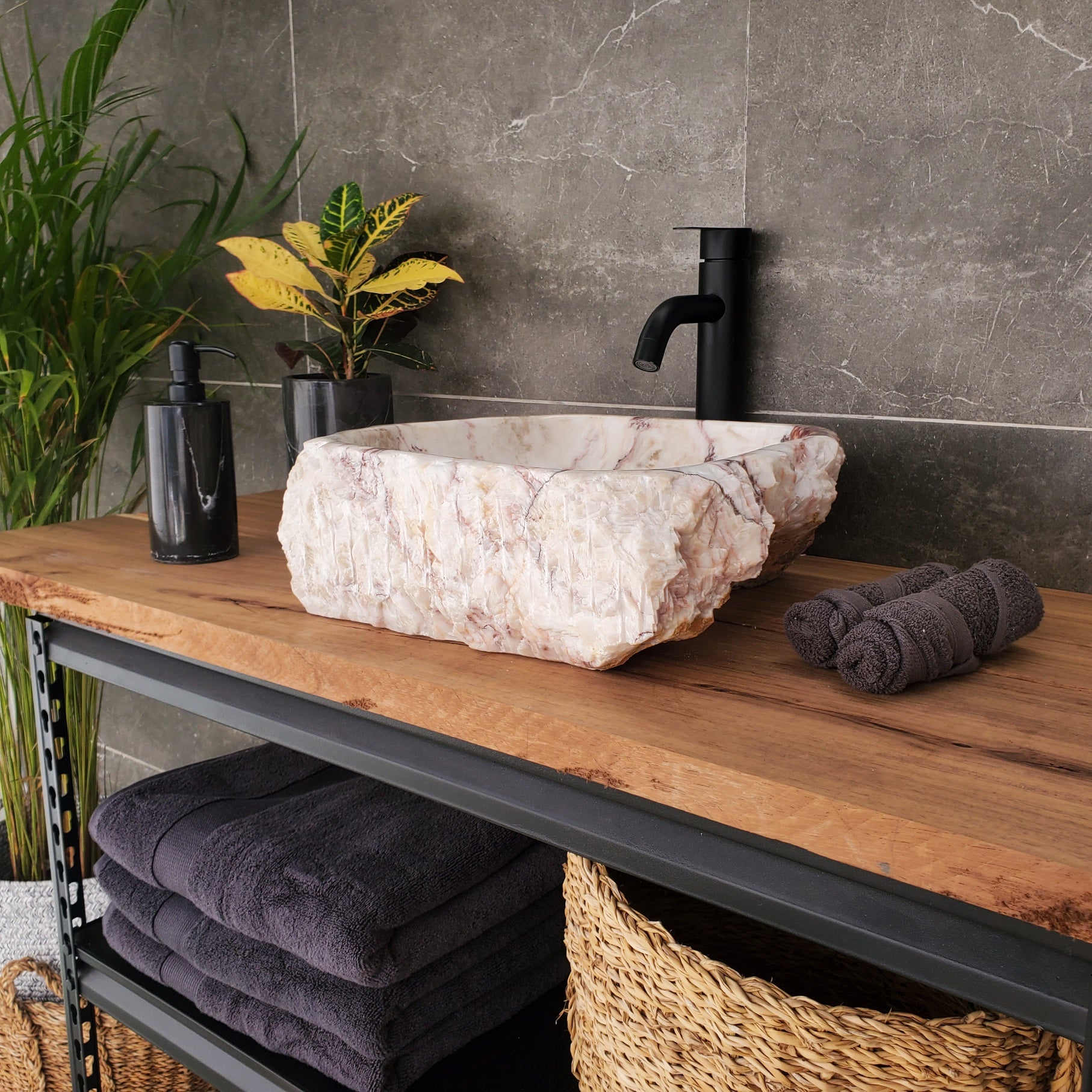 S33_06 Onyx Stone Vessel Sink - 14 x 13 inch