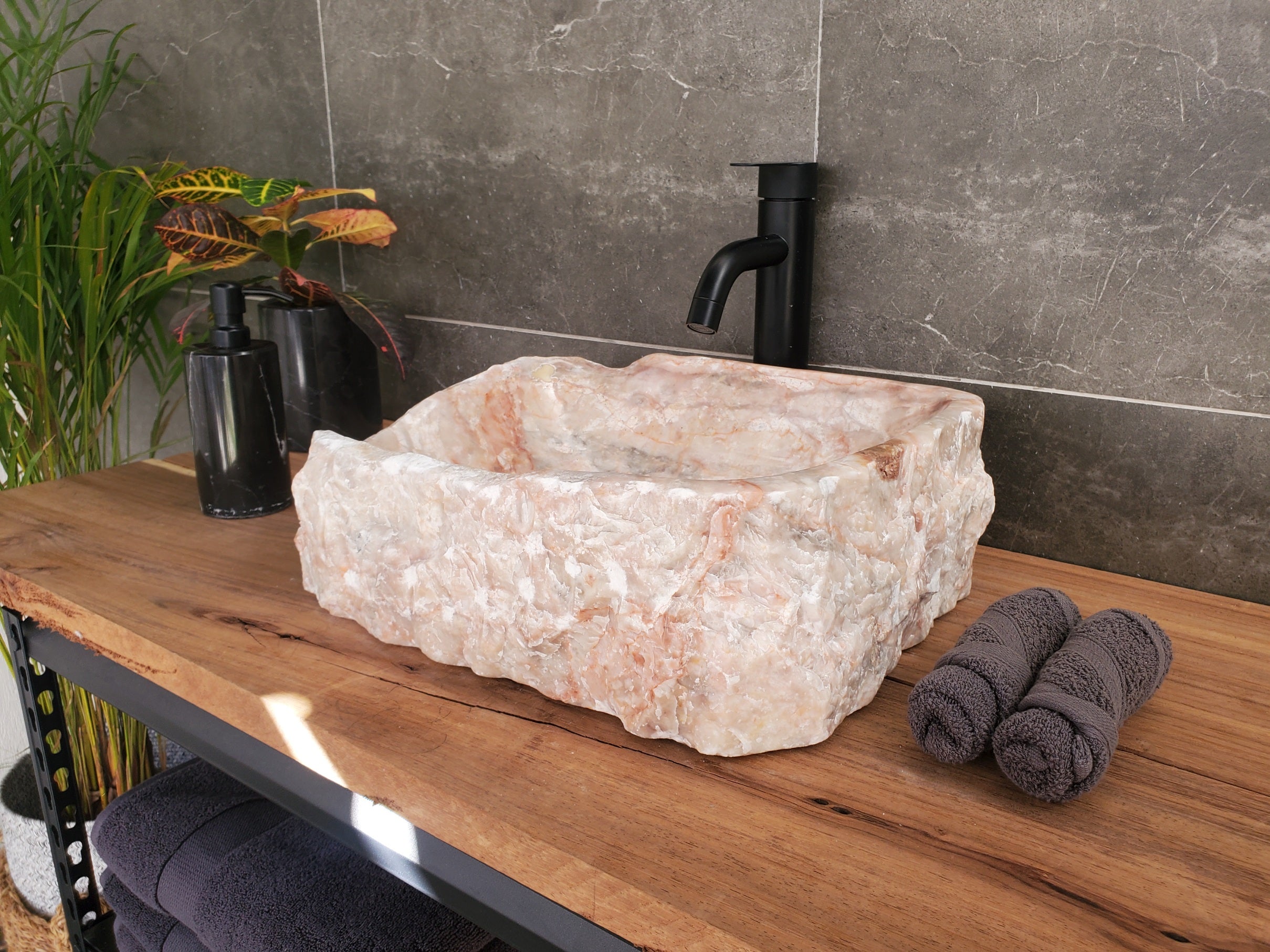S34_06 Onyx Stone Vessel Sink - 16 x 12.5 inch