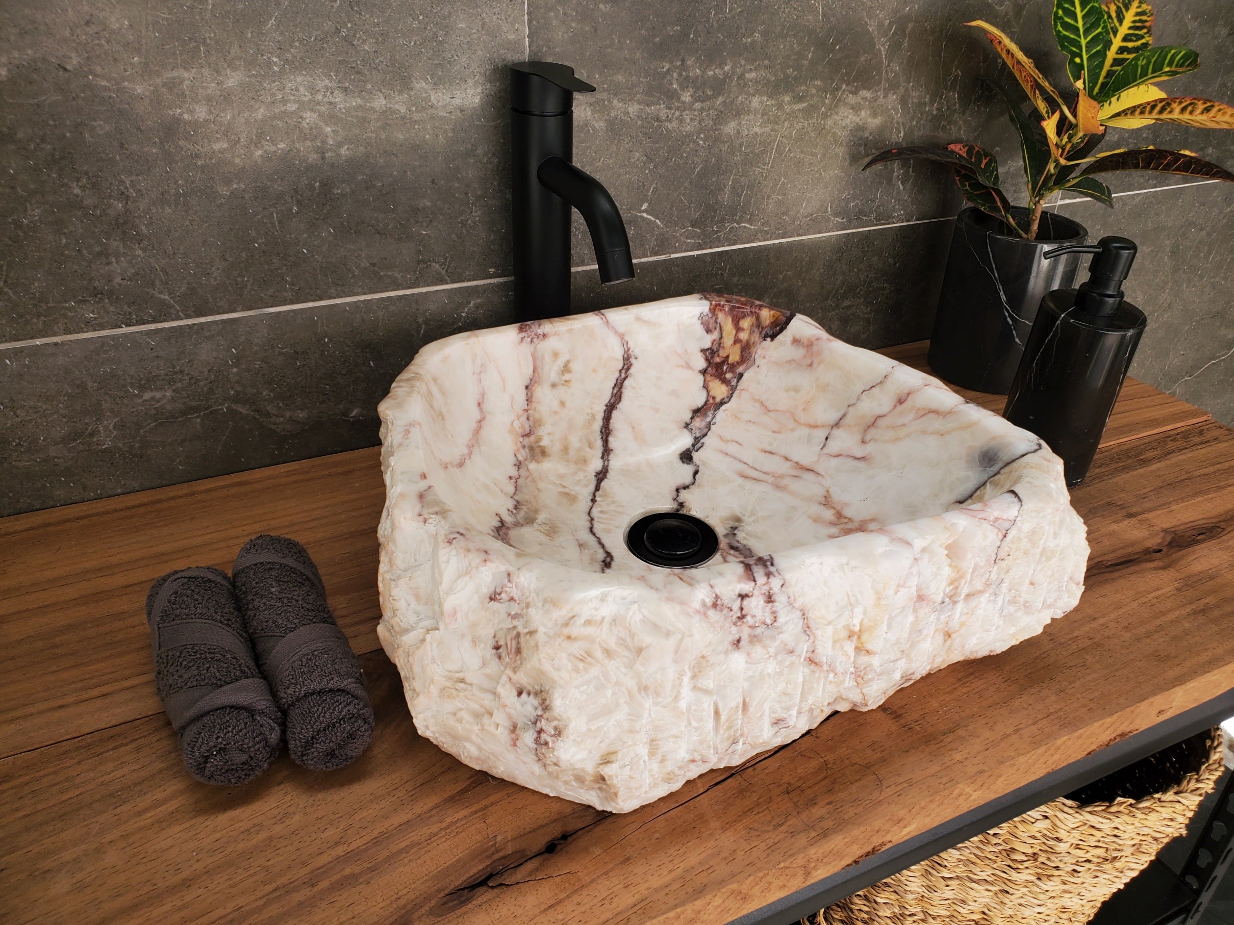 S33_06 Onyx Stone Vessel Sink - 14 x 13 inch