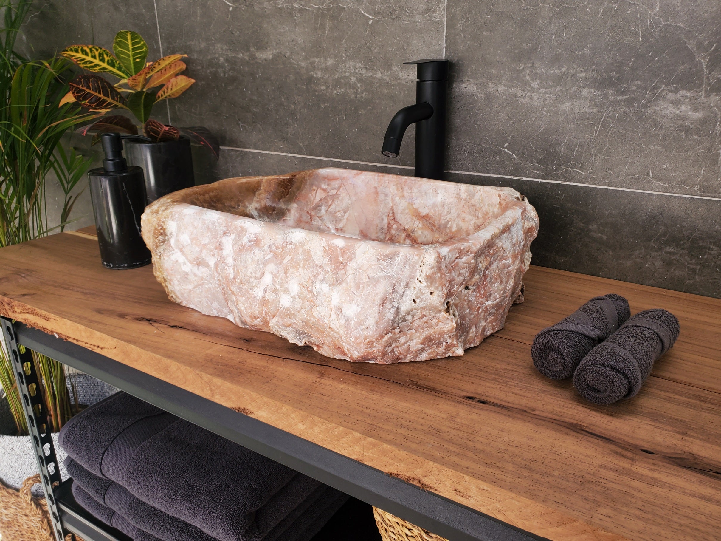 S34_02 Pink Onyx Vessel Bathroom Sink - 16 x 12.5 inch