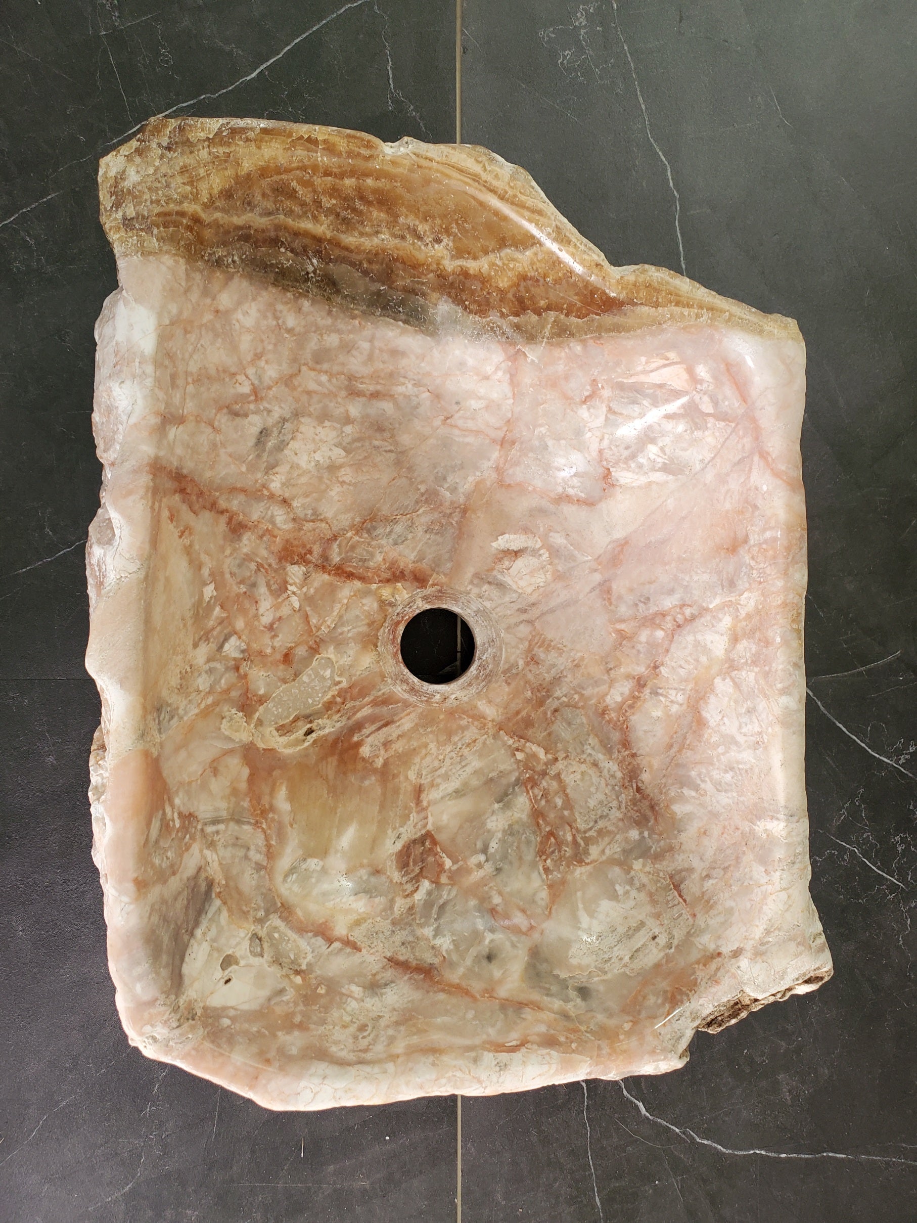 S34_02 Pink Onyx Vessel Bathroom Sink - 16 x 12.5 inch