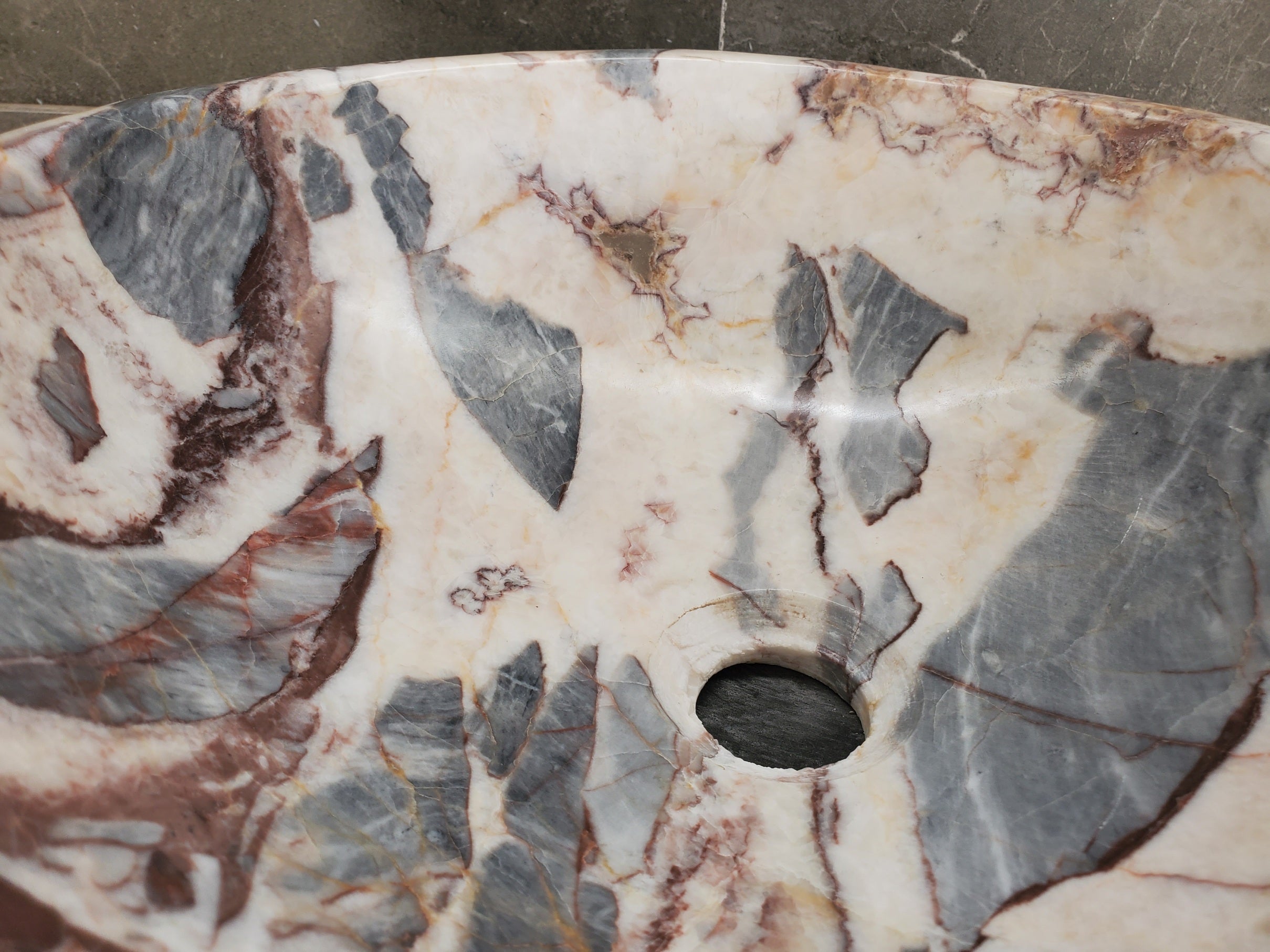 S34_03 Round Onyx Bathroom Stone Vessel Sink - 16 x 14.5 inch