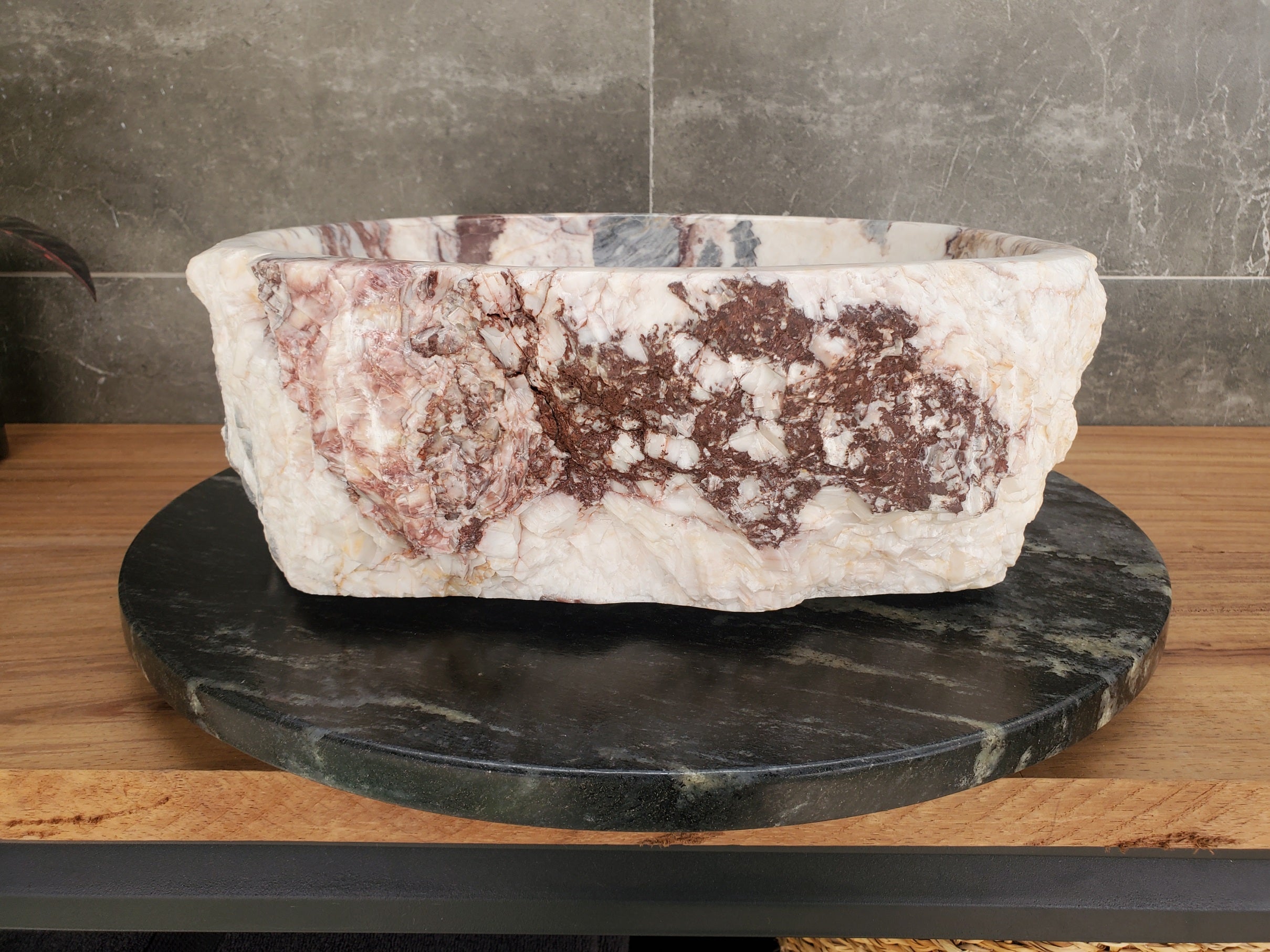 S34_03 Round Onyx Bathroom Stone Vessel Sink - 16 x 14.5 inch