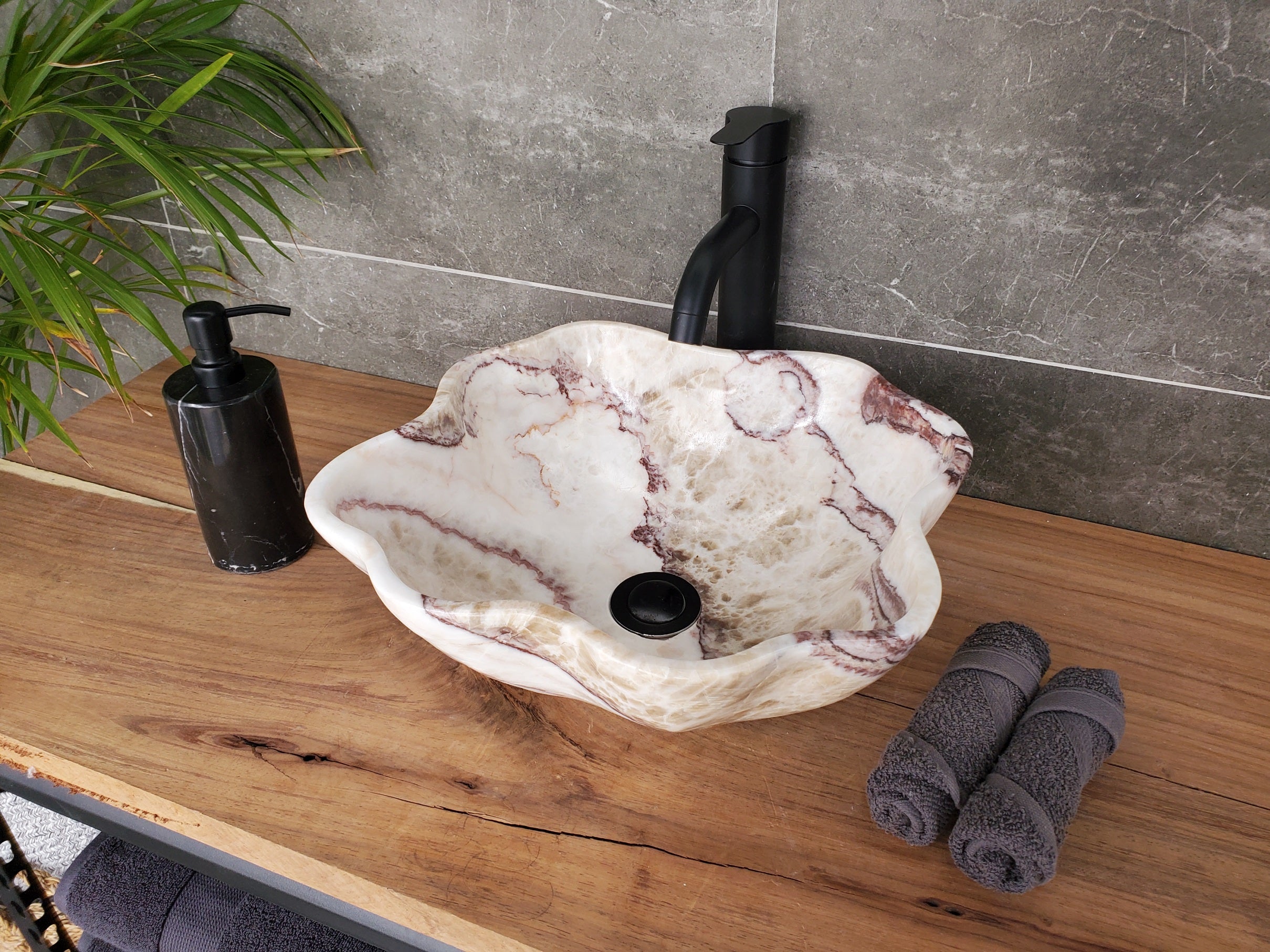 S33_40 Onyx Stone Vessel Bathroom Sink - 17 x 13 inch