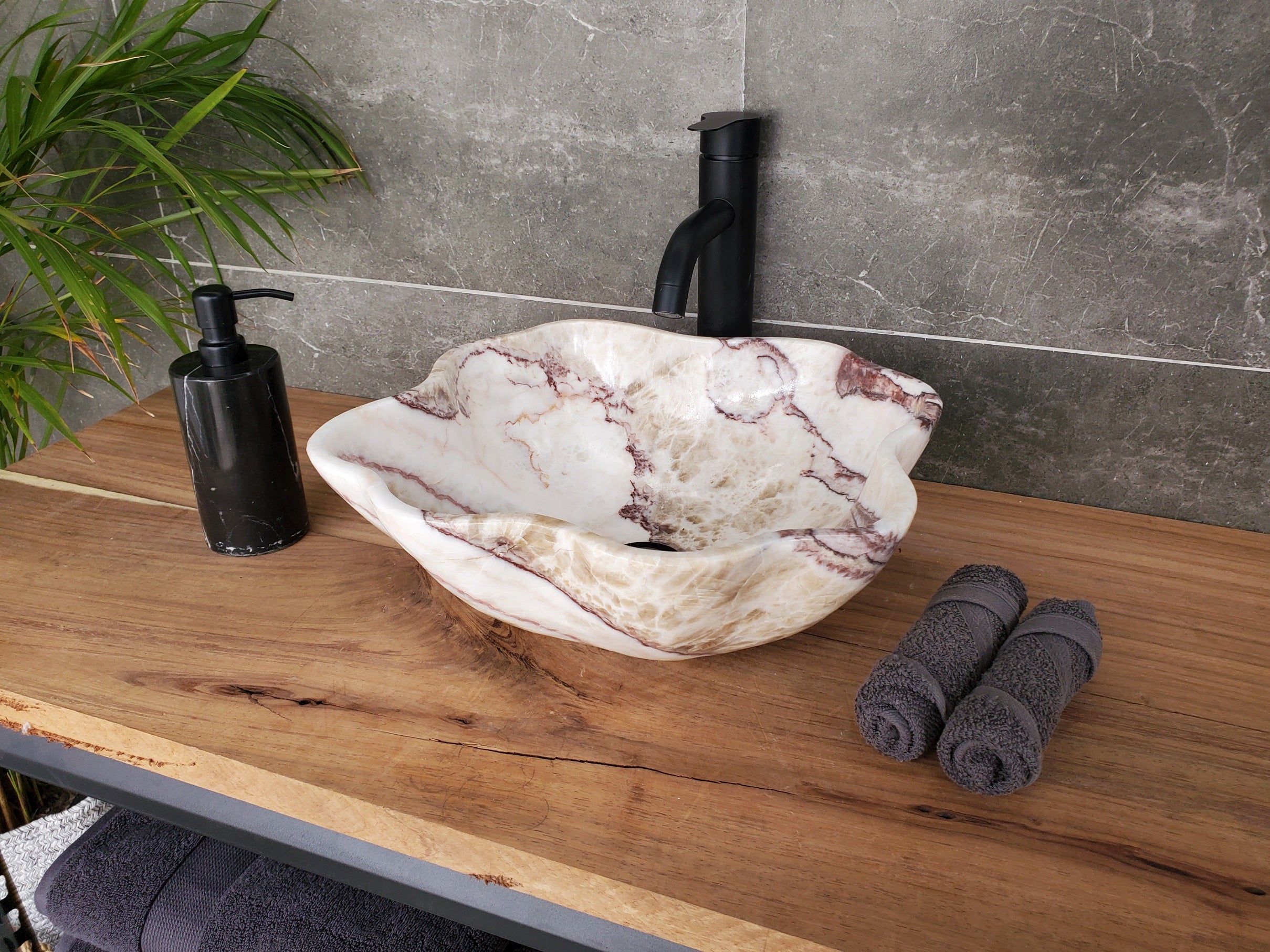 S33_40 Onyx Stone Vessel Bathroom Sink