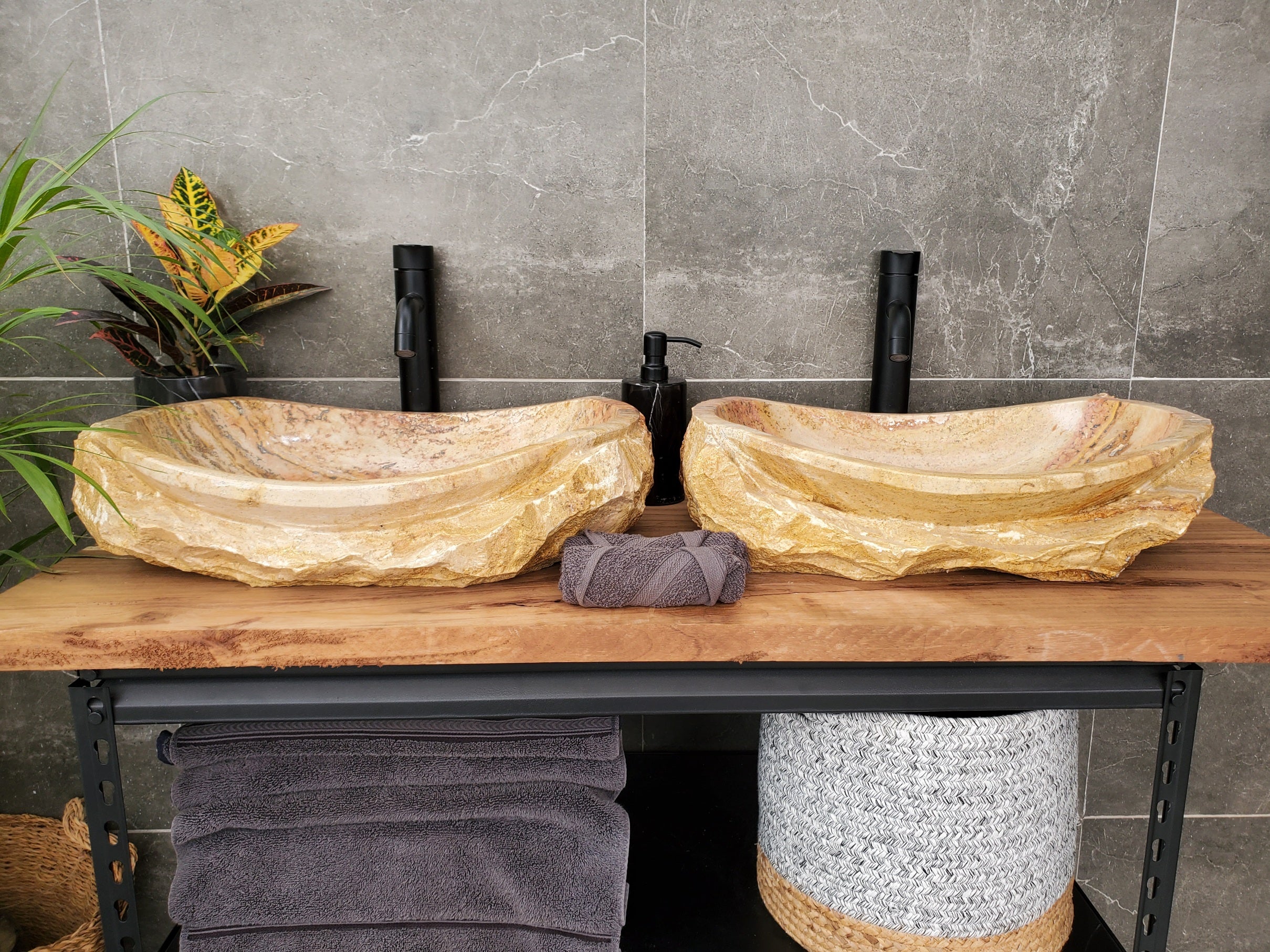 SET3164 Oval Marble Stone Vessel Sink (Set of 2)