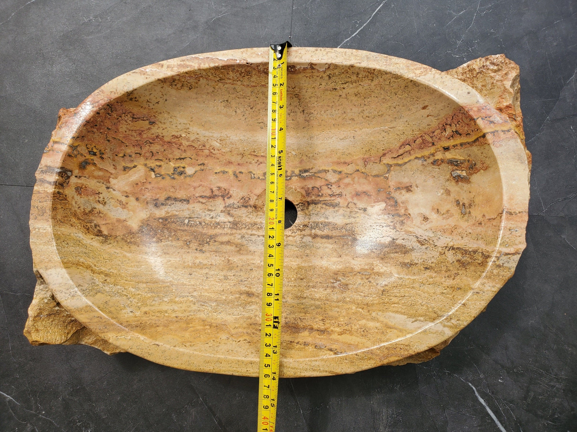 S31_35 Oval Travertine Chiseled Vessel Bathroom Sink