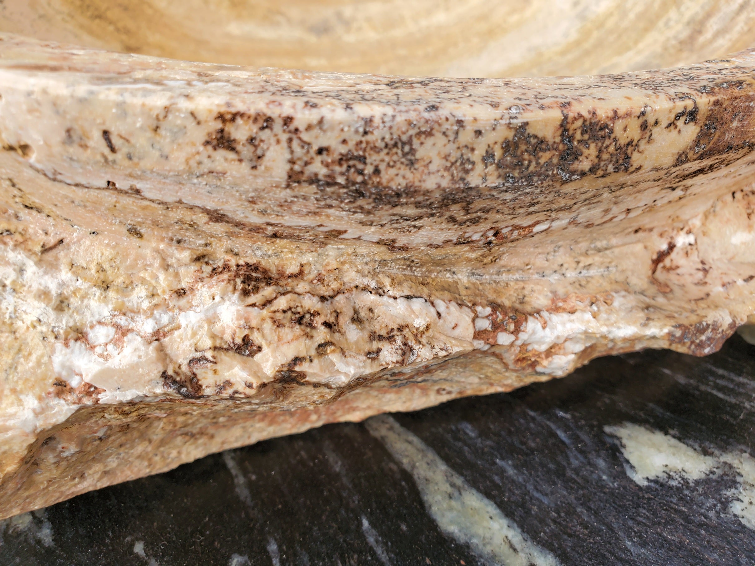 S31_34 Oval Travertine Chiseled Vessel Bathroom Sink